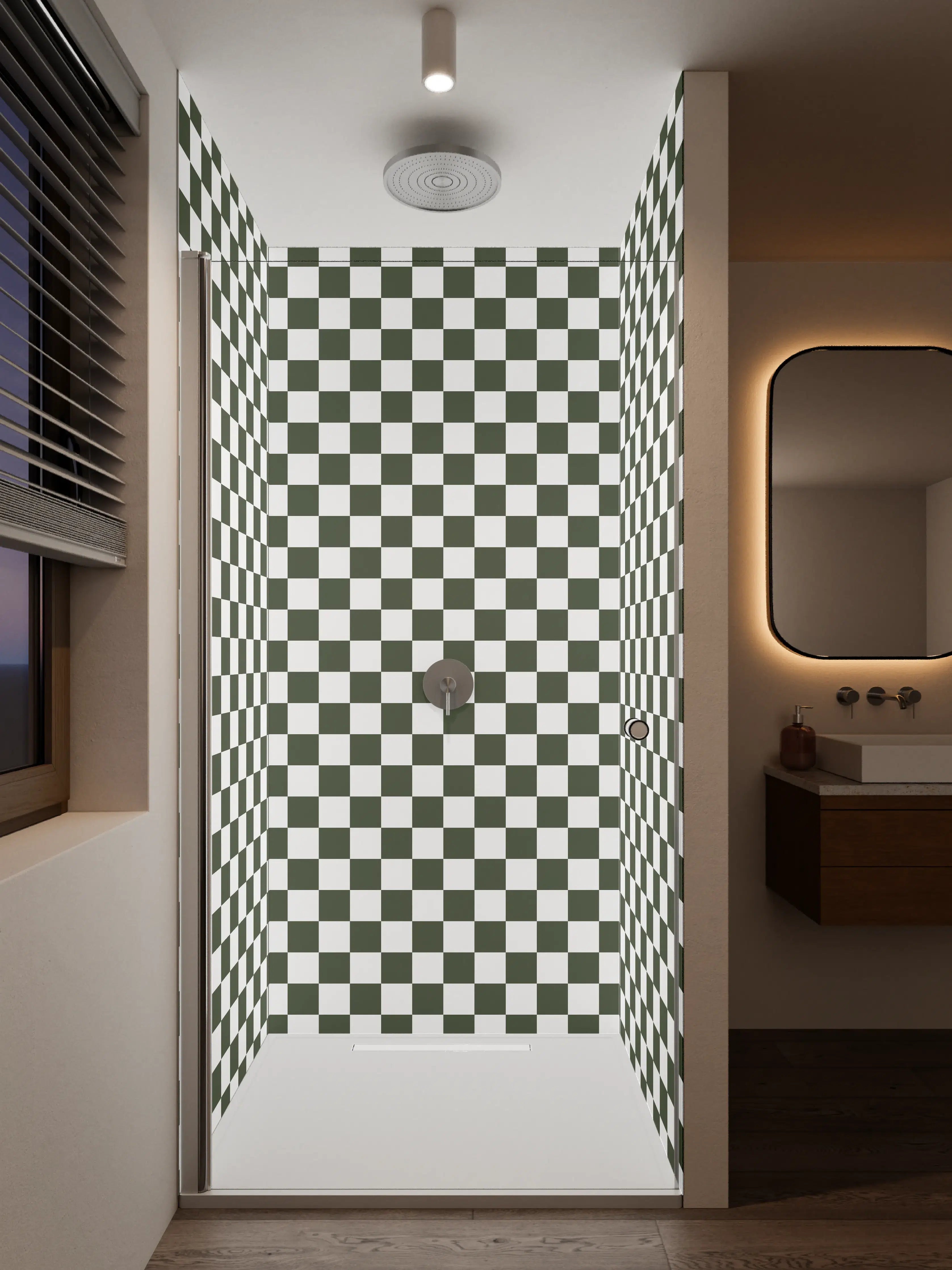 Duschrückwand - Checkered Pattern in Schwarz-Weiß