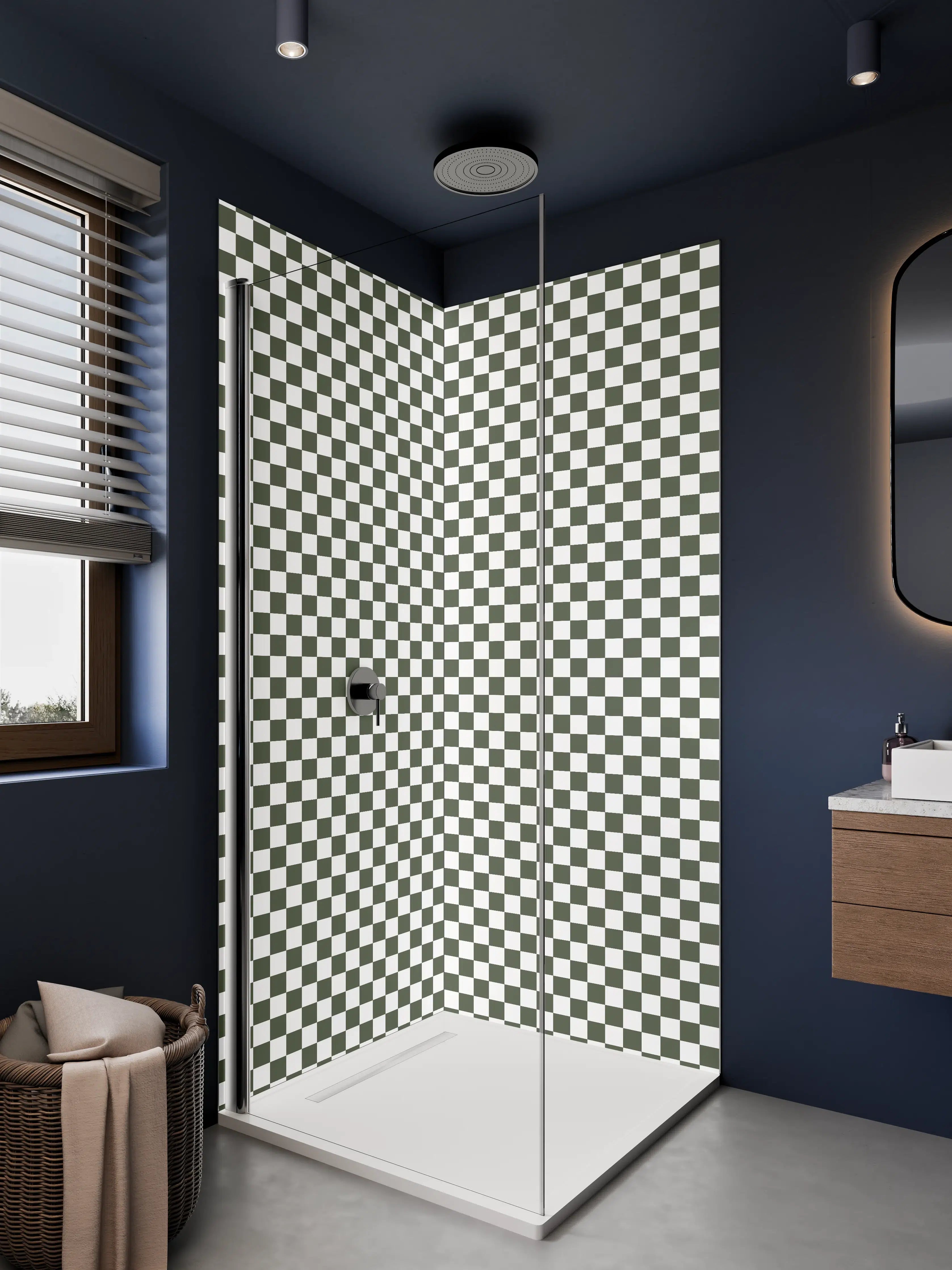 Duschrückwand - Checkered Pattern in Schwarz-Weiß