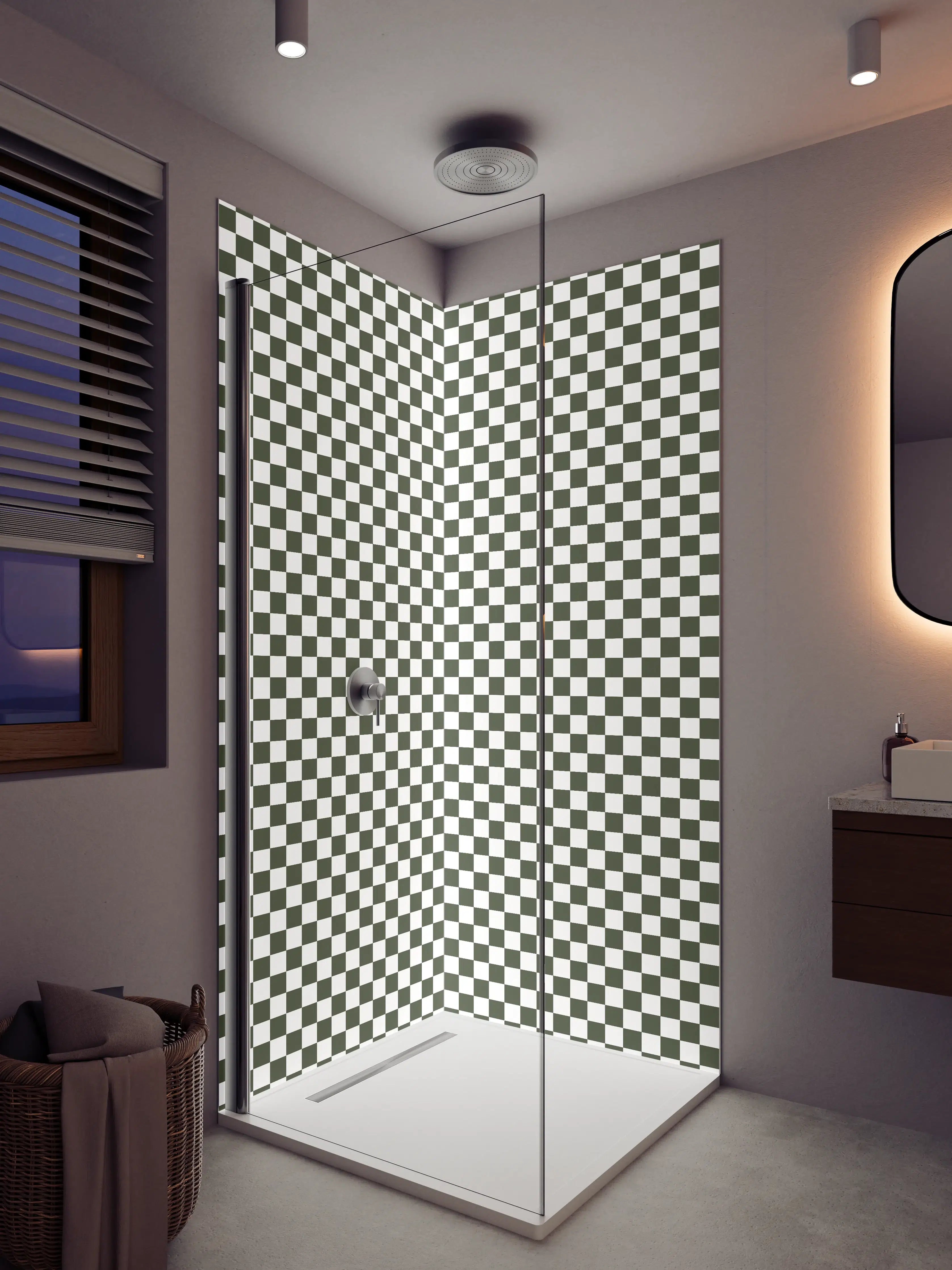Duschrückwand - Checkered Pattern in Schwarz-Weiß
