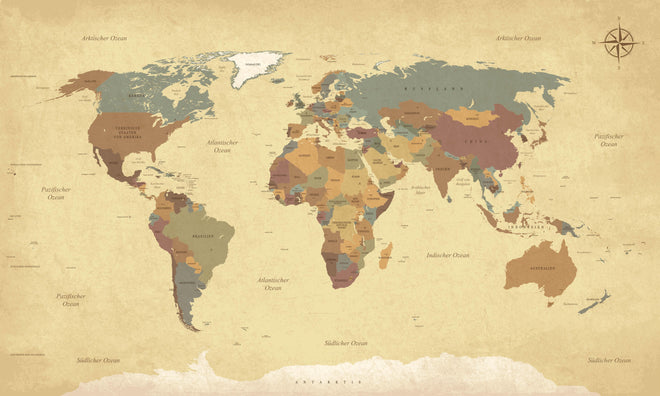 Duschrückwand - Dekorative alte Weltkarte mit Farbakzenten