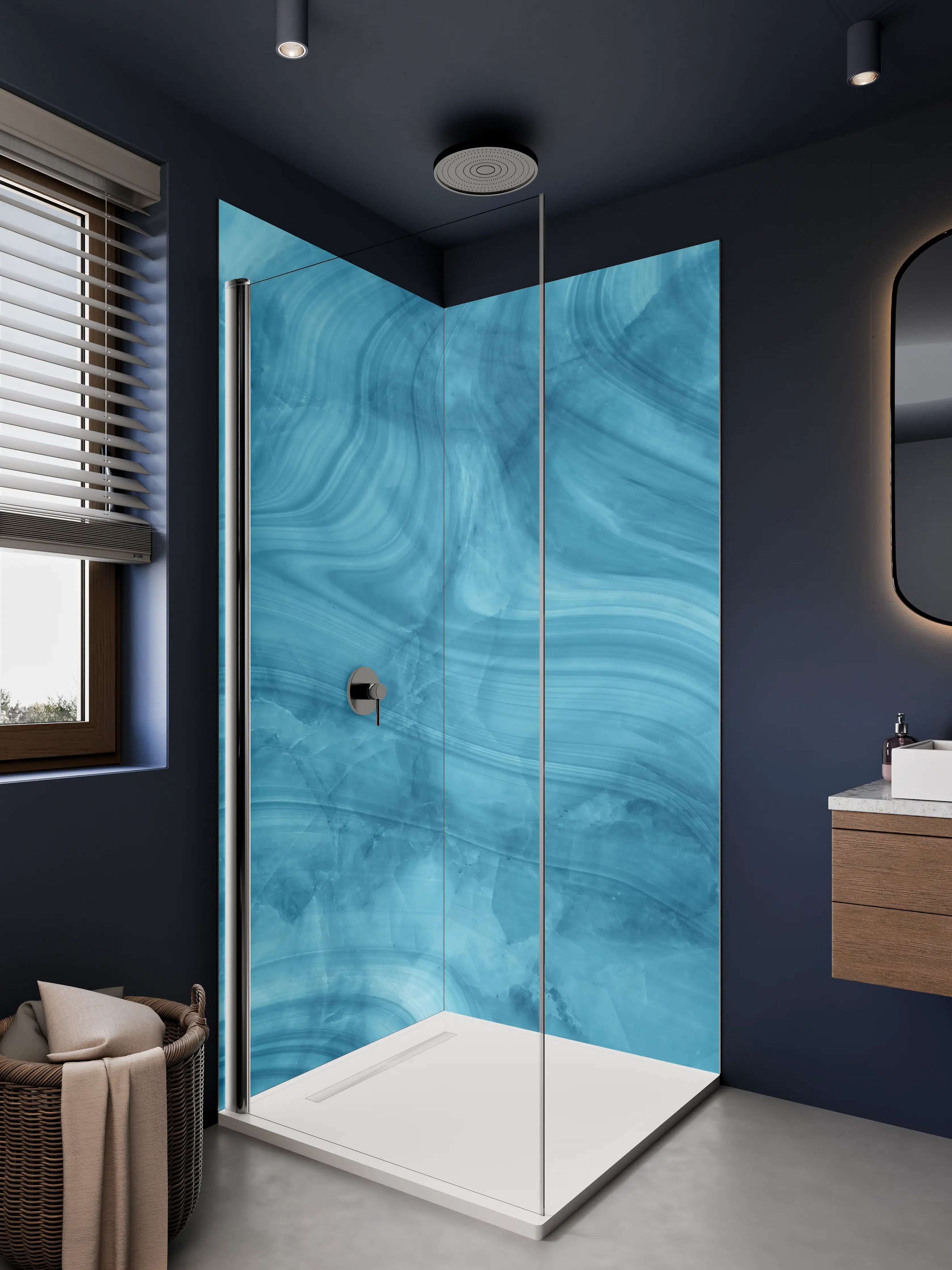 Duschrückwand - Dunkelblaues Marmor Muster