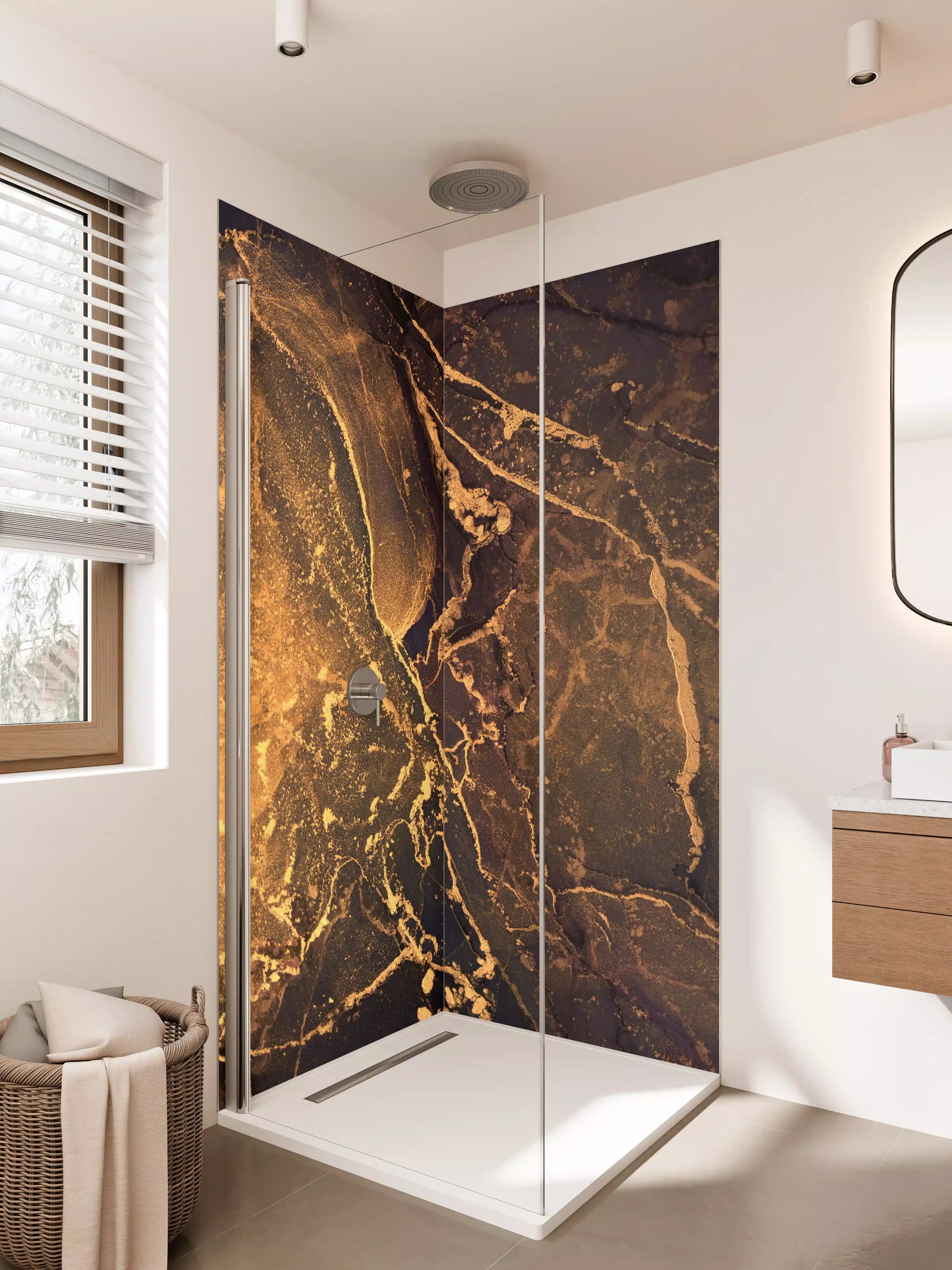 Duschrückwand - Dunkle Tinte mit Goldelementen