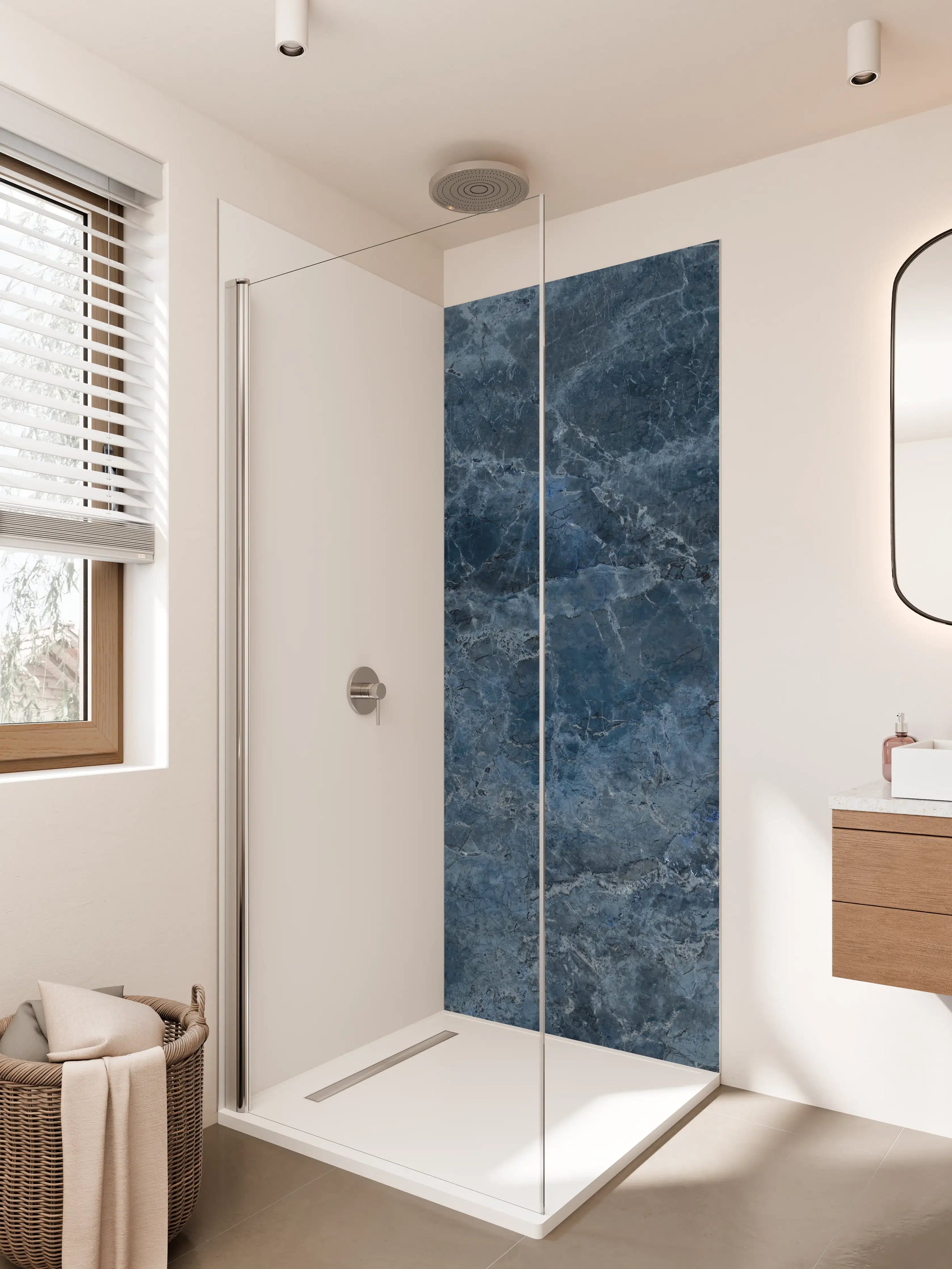 Duschrückwand - Dunkle blaue Marmor-Textur mit natürlicher Maserung