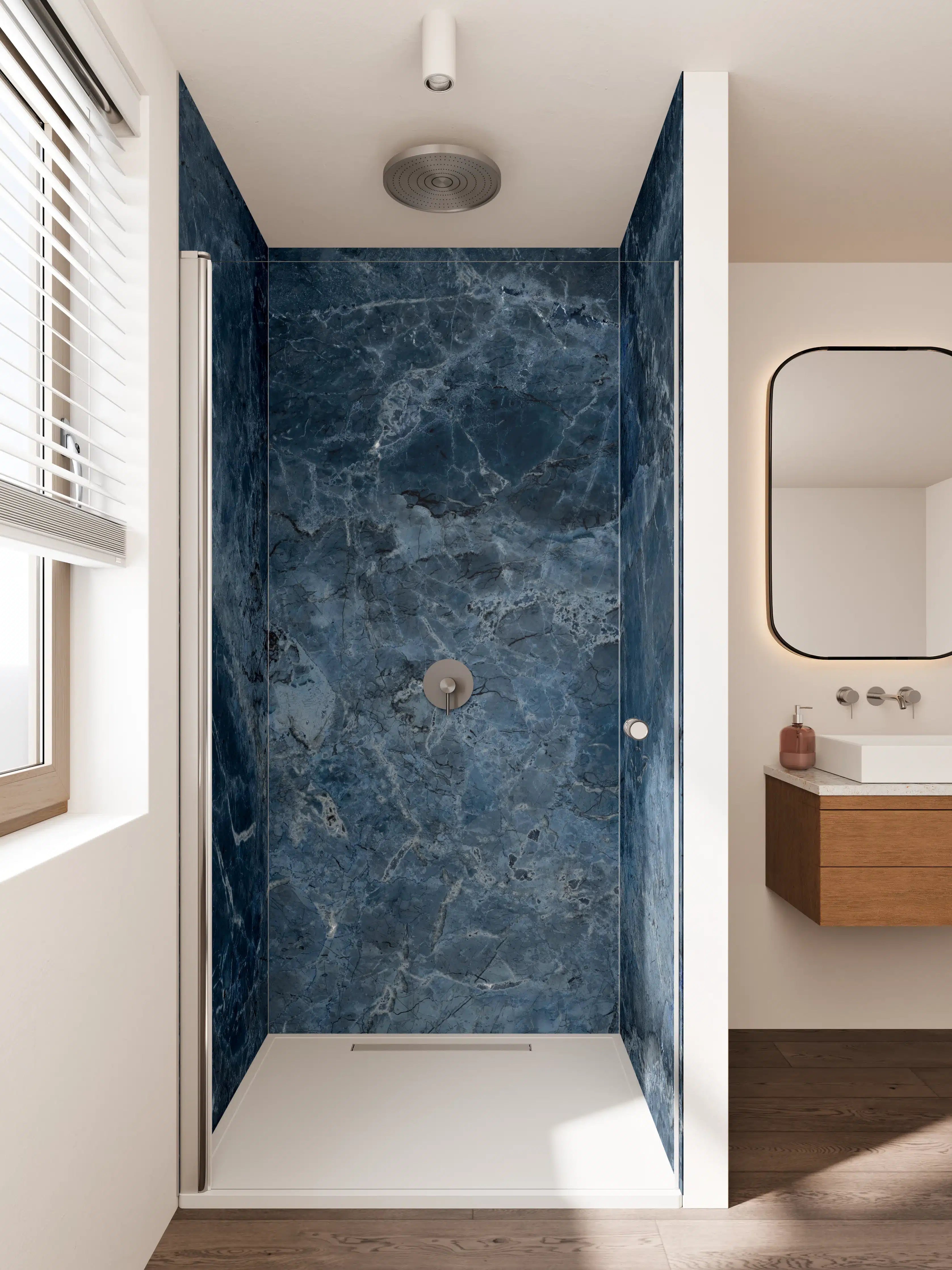 Duschrückwand - Dunkle blaue Marmor-Textur mit natürlicher Maserung