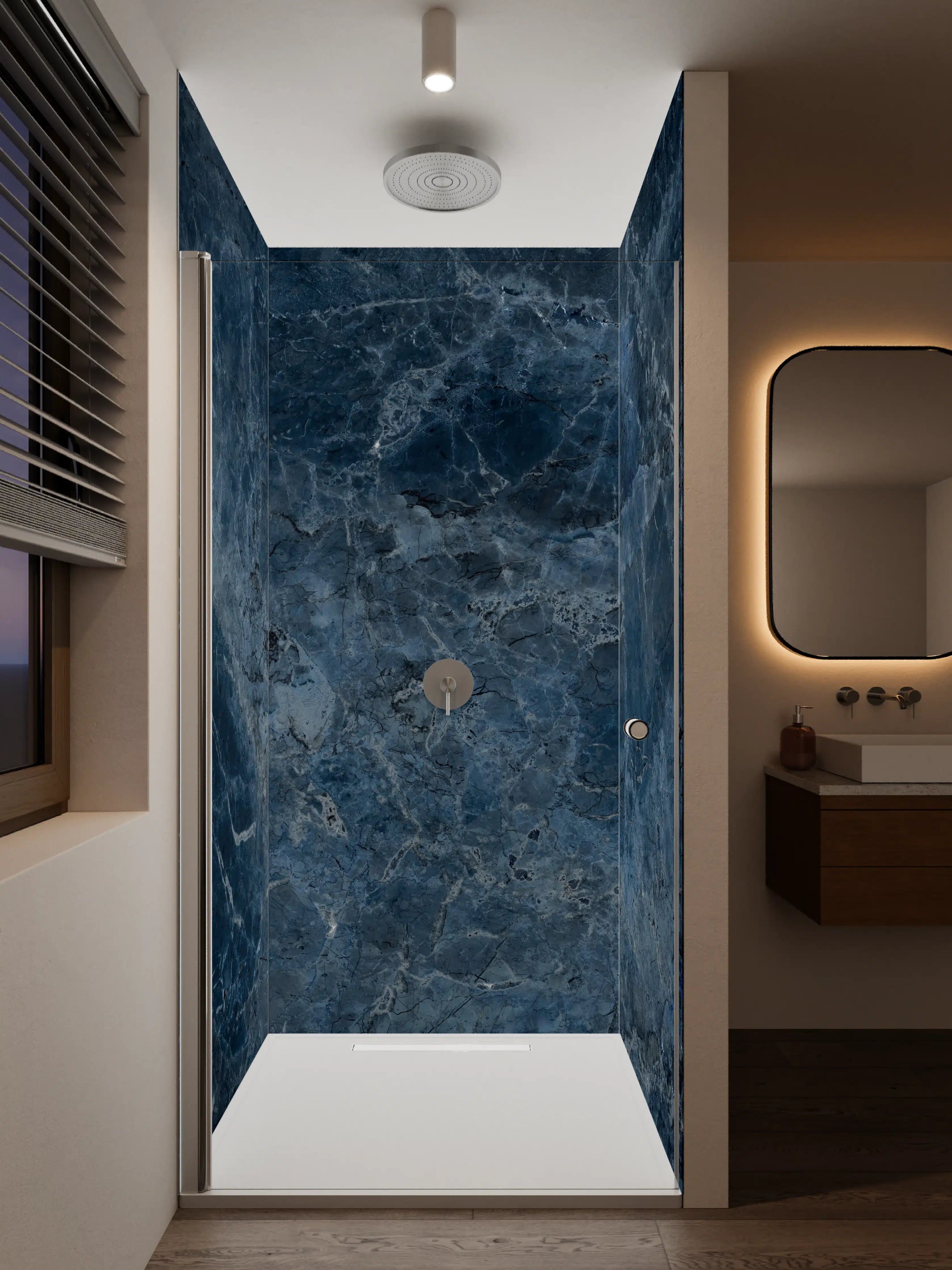 Duschrückwand - Dunkle blaue Marmor-Textur mit natürlicher Maserung