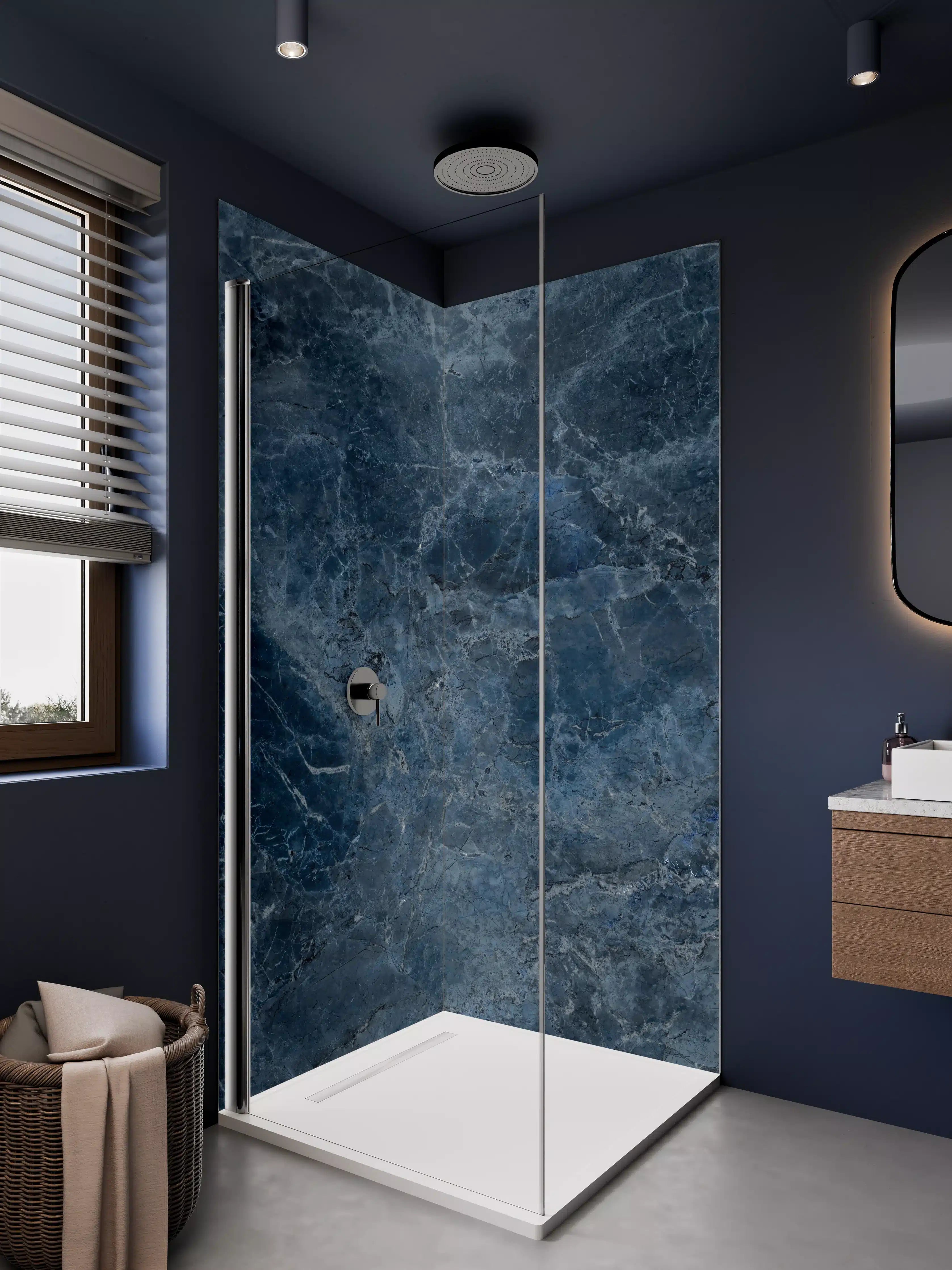 Duschrückwand - Dunkle blaue Marmor-Textur mit natürlicher Maserung