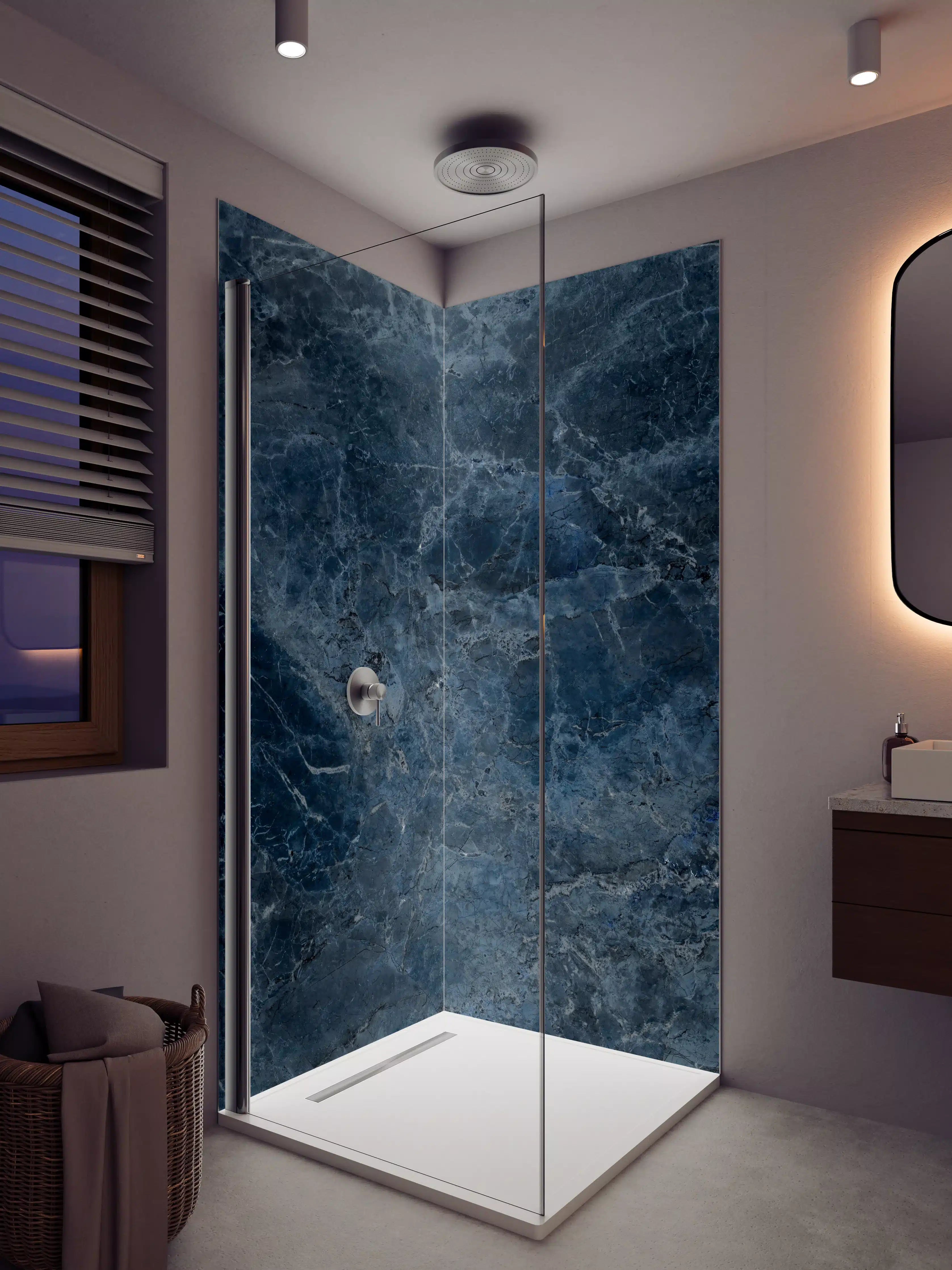 Duschrückwand - Dunkle blaue Marmor-Textur mit natürlicher Maserung
