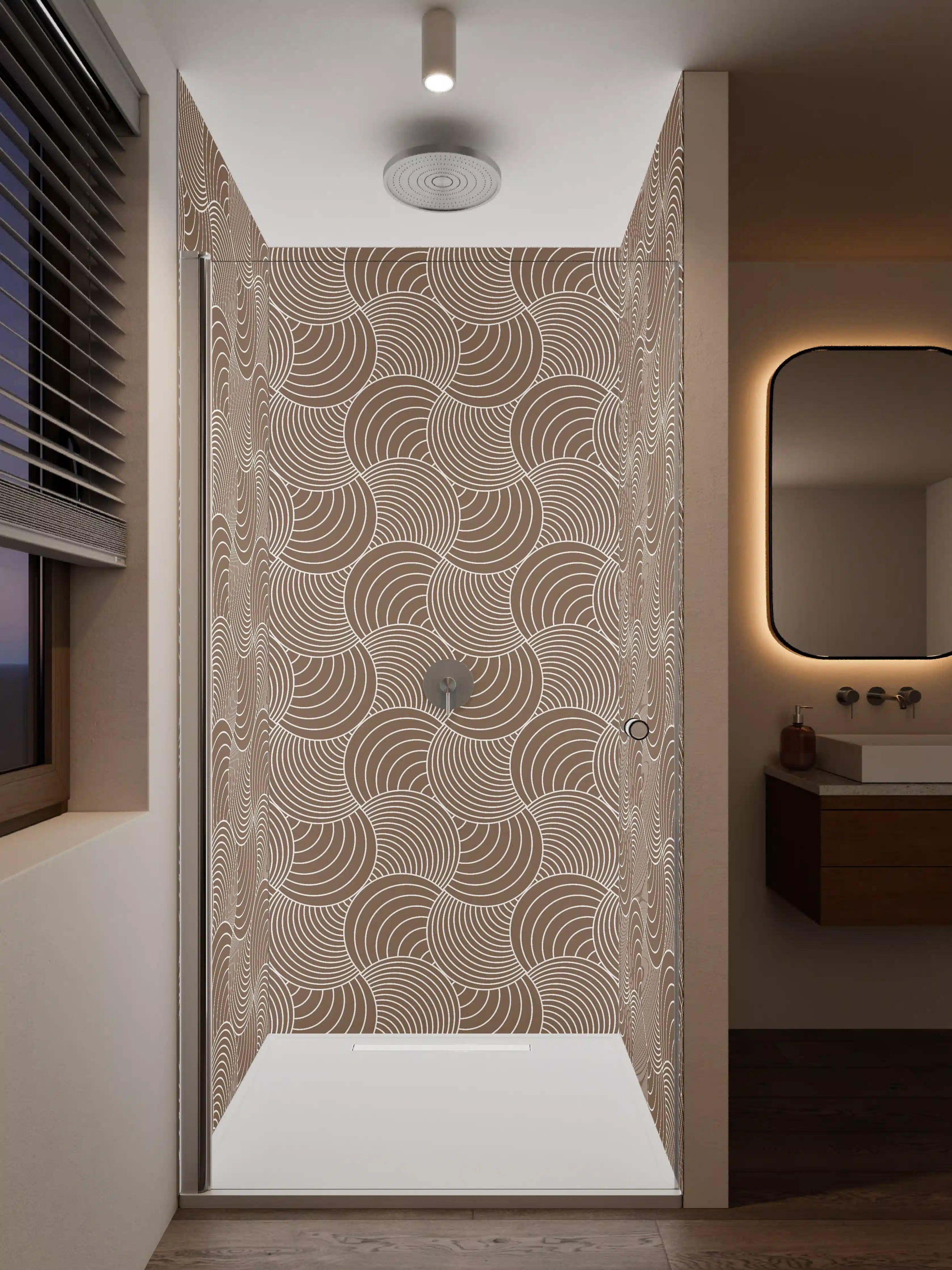 Duschrückwand - Beige-Wellenmuster mit Linienstruktur