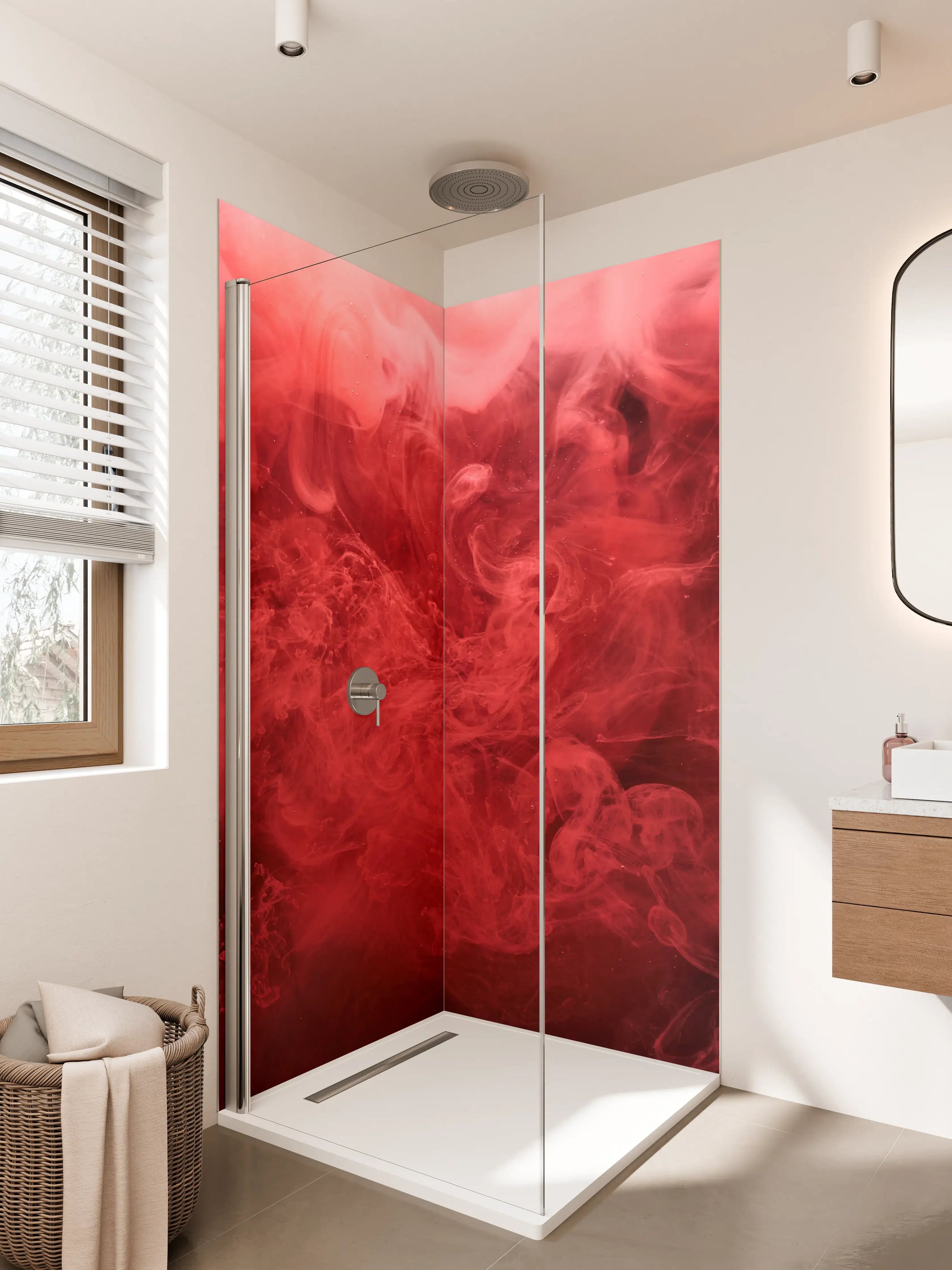 Duschrückwand - Dunkle rote Rauchformation