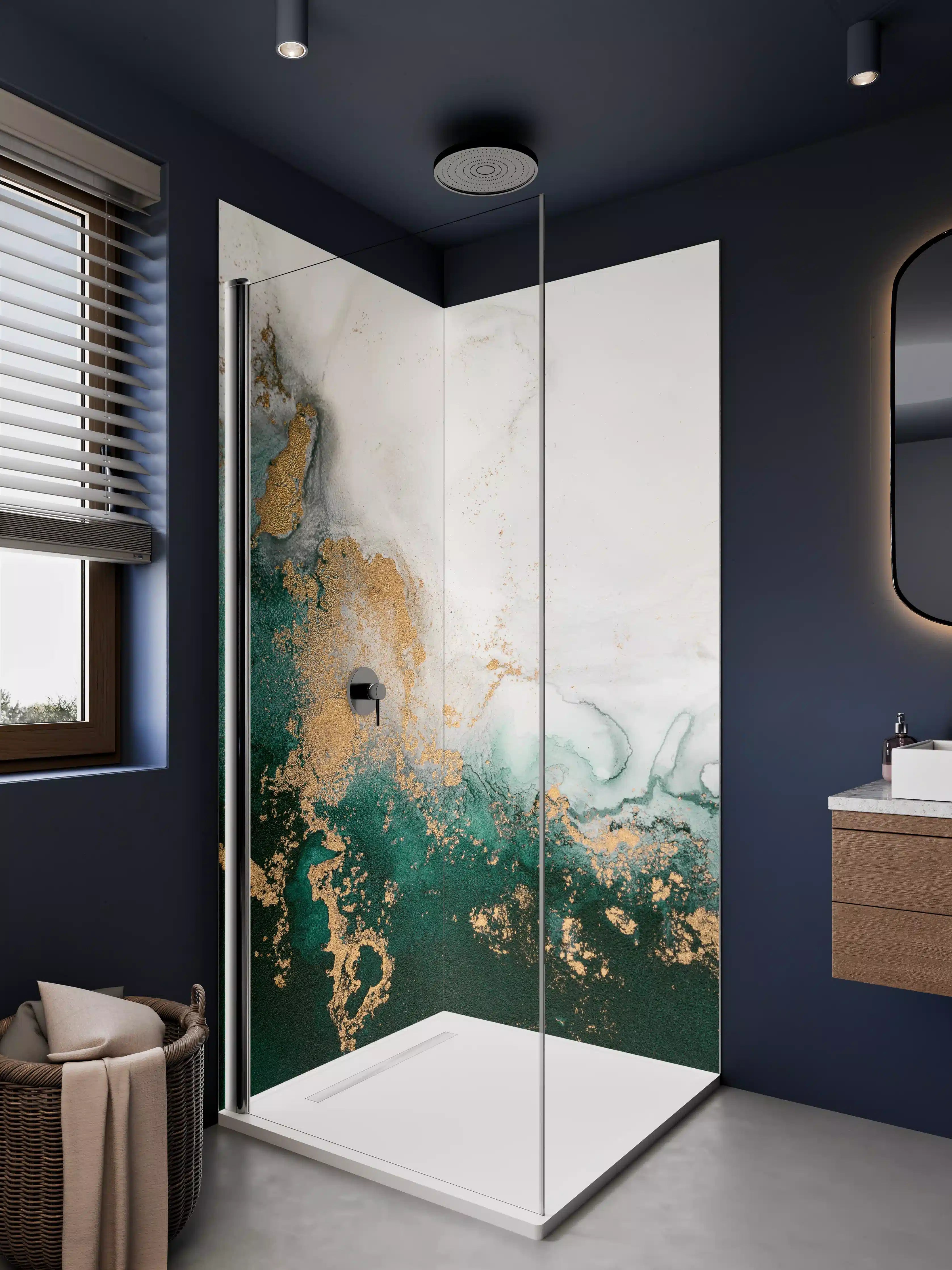 Duschrückwand - Elegante Marmor-Gold-Details