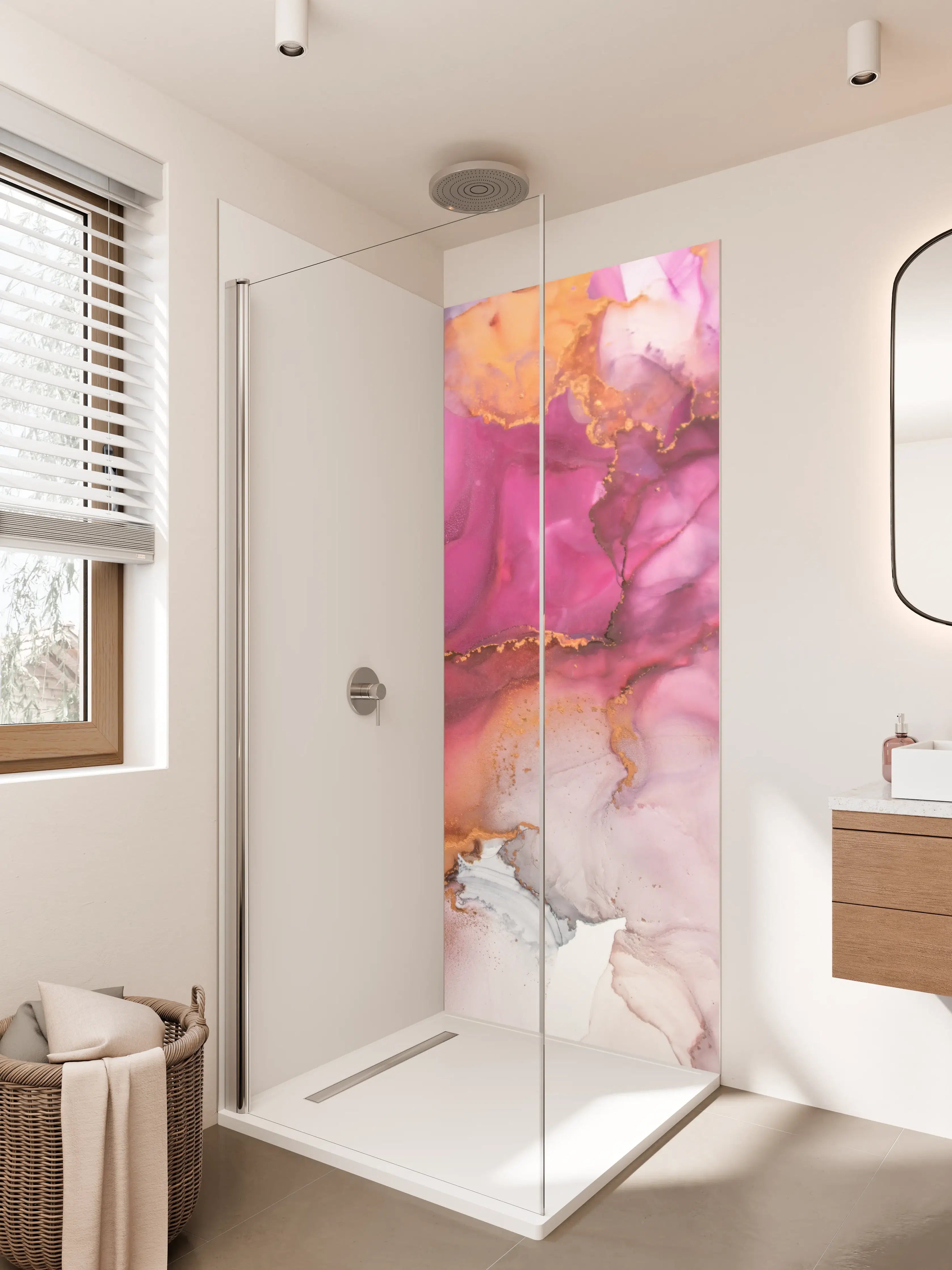 Duschrückwand - Luxuriöse Rosa-Gold-Acrylmalerei