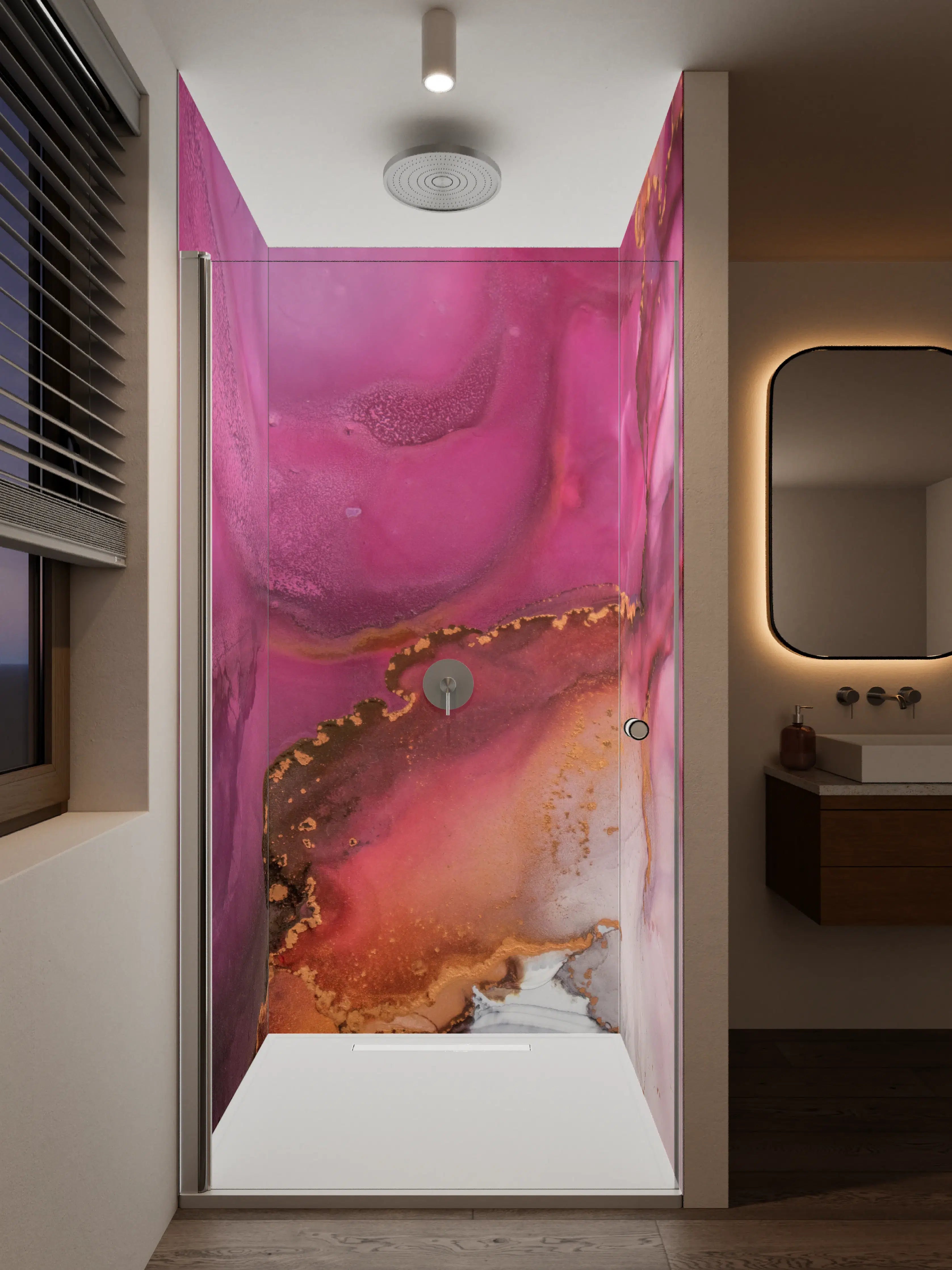 Duschrückwand - Luxuriöse Rosa-Gold-Acrylmalerei