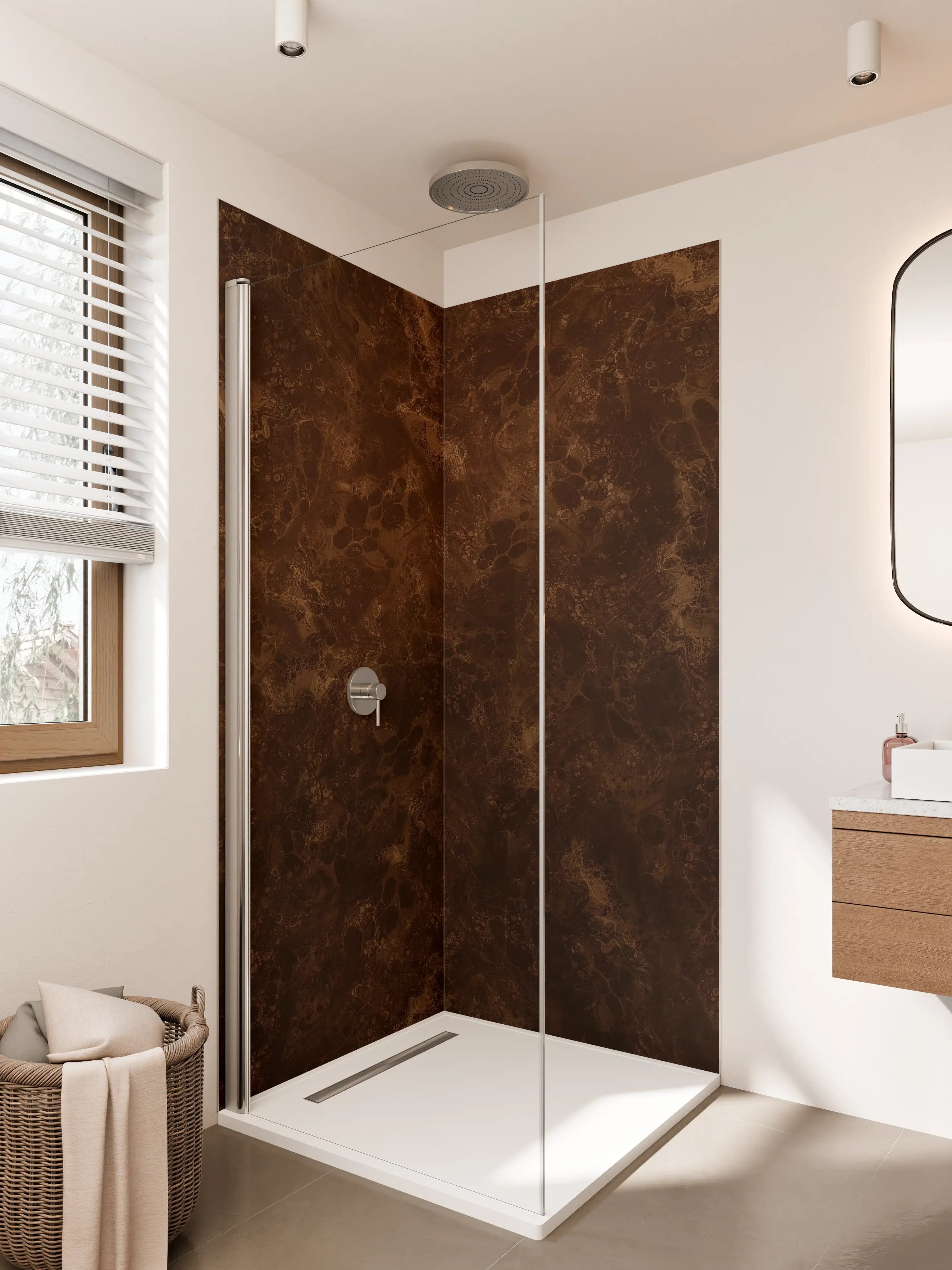 Duschrückwand - Luxuriöser Braun-Ton mit Marmor-Struktur