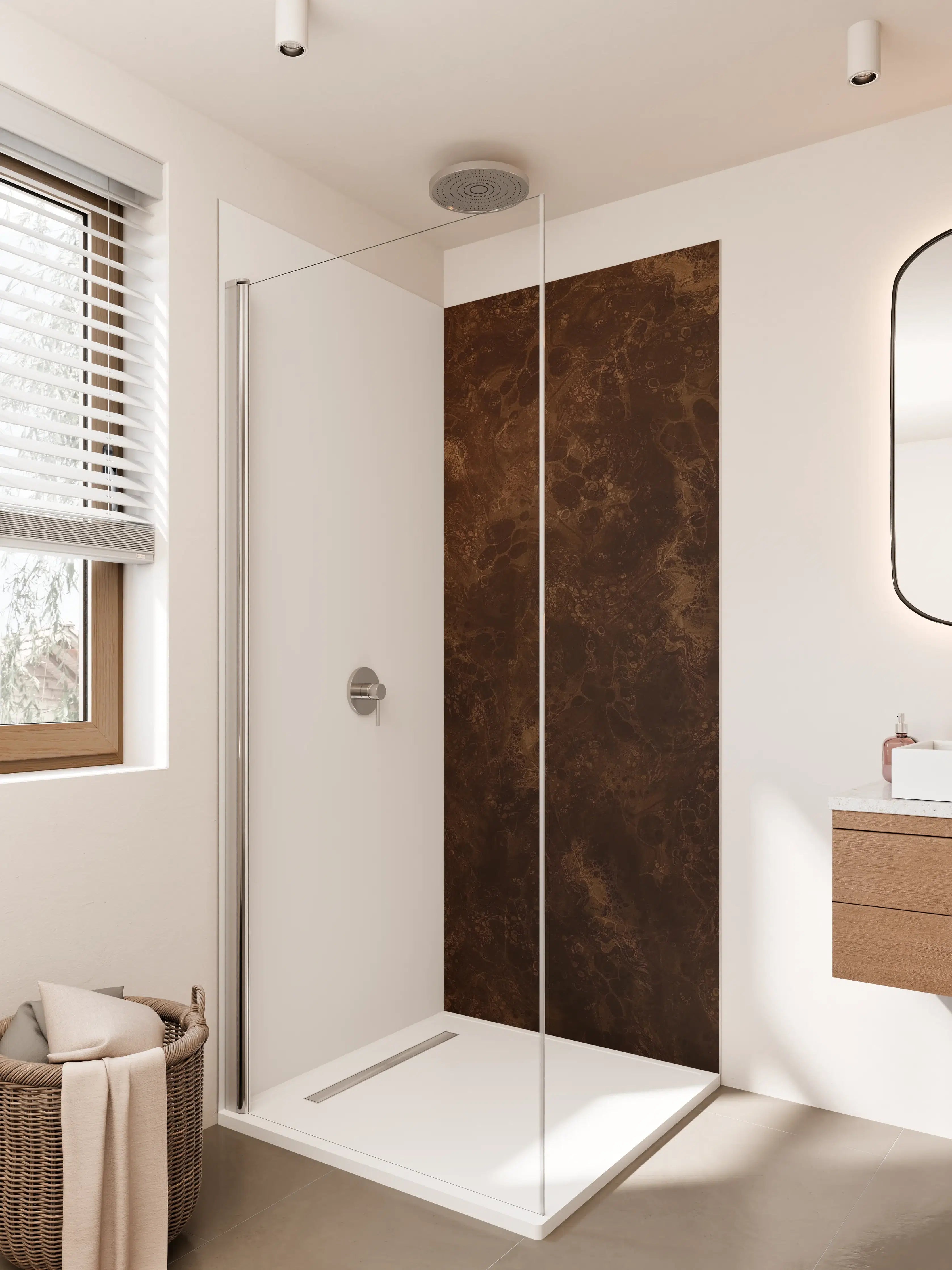 Duschrückwand - Luxuriöser Braun-Ton mit Marmor-Struktur