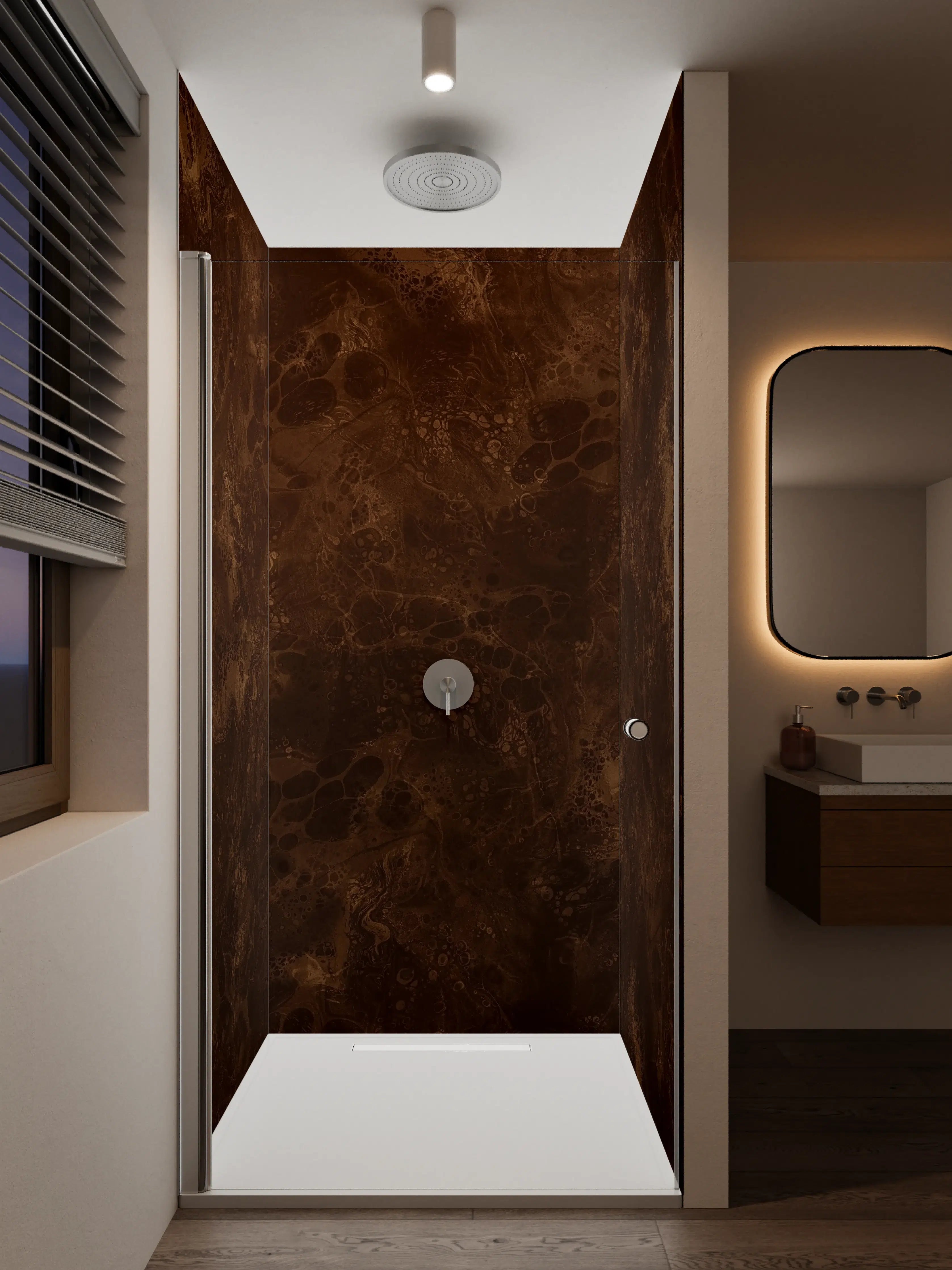 Duschrückwand - Luxuriöser Braun-Ton mit Marmor-Struktur