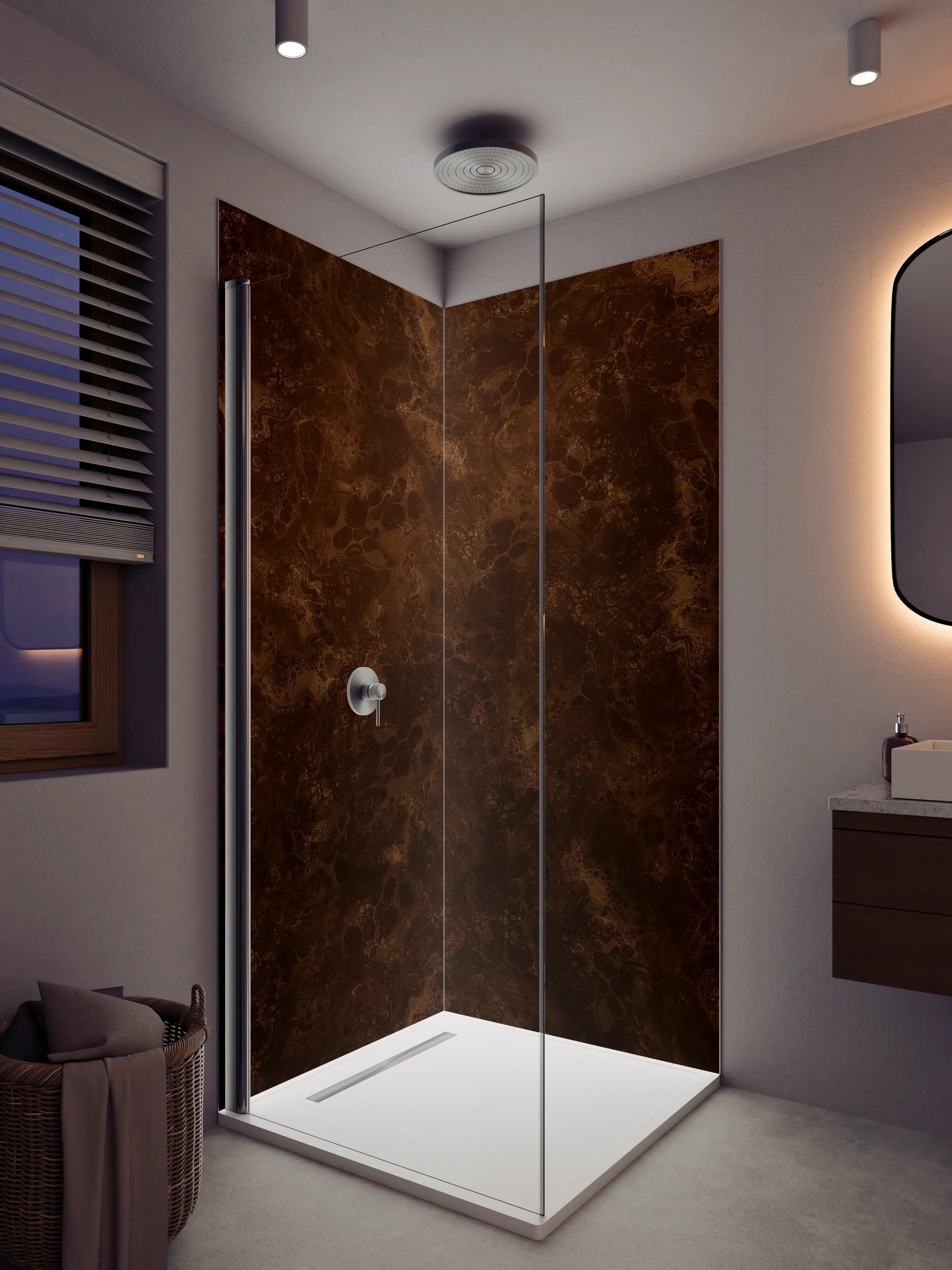 Duschrückwand - Luxuriöser Braun-Ton mit Marmor-Struktur