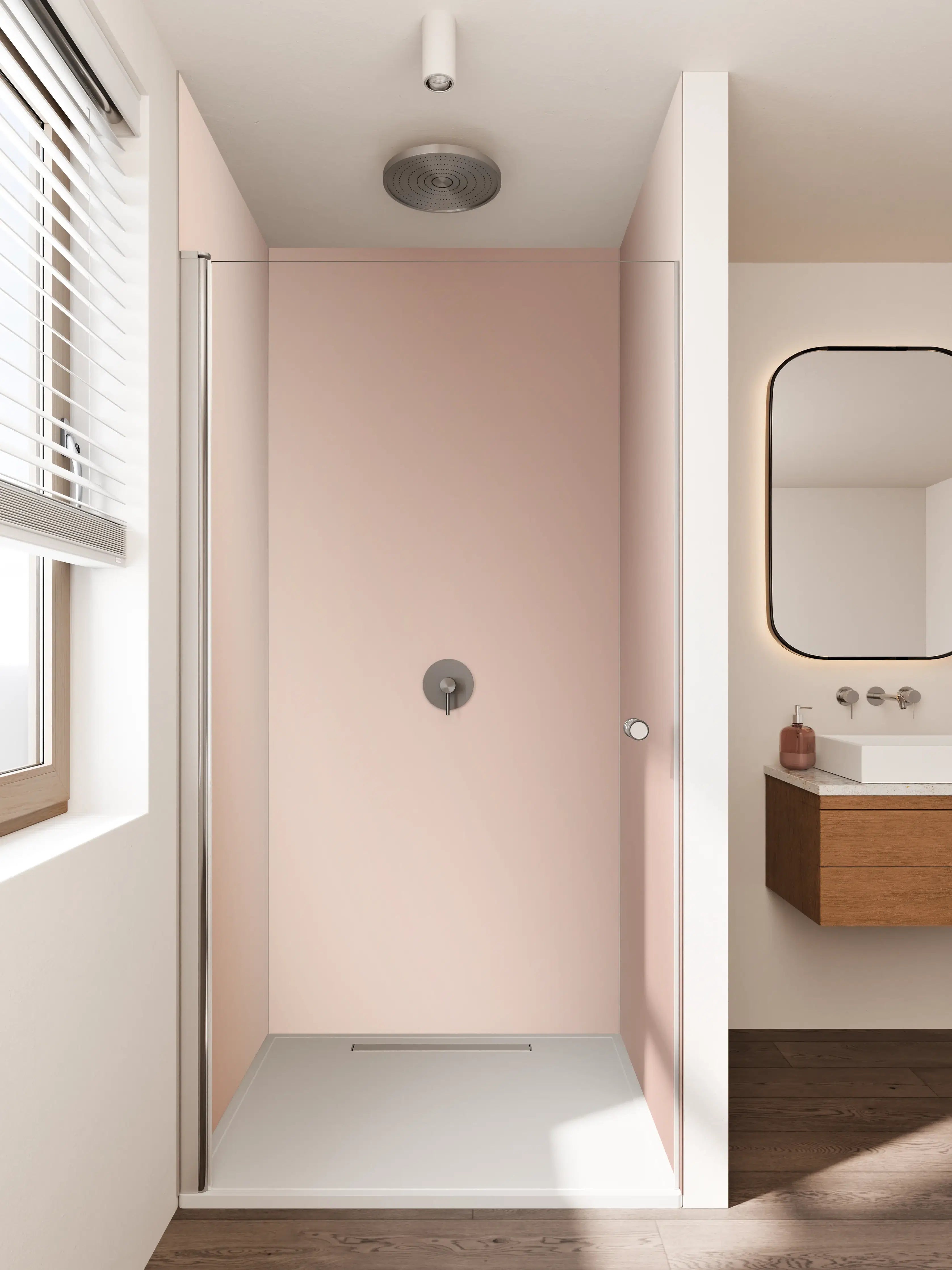Duschrückwand - Luxus-Perlmut-Schimmer in Rosé-Beige