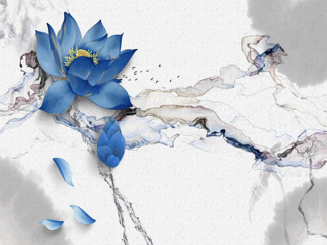 Duschrückwand - Abstrakte Illustration blauer Blume