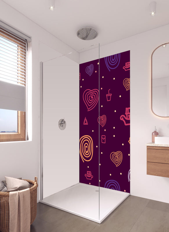 Duschrückwand - Abstraktes Gebilde mit schönen Mustern in hellem Badezimmer mit Regenduschkopf - einteilige Duschrückwand