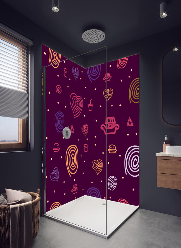 Duschrückwand - Abstraktes Gebilde mit schönen Mustern in dunklem Badezimmer mit Regenduschkopf