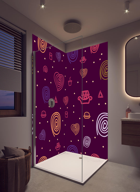 Duschrückwand - Abstraktes Gebilde mit schönen Mustern in cremefarbenem Badezimmer mit Regenduschkopf