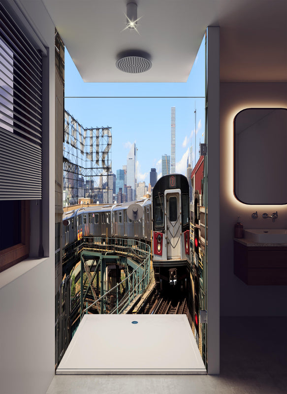 Duschrückwand - Bahn in New-York in luxuriöser Dusche mit Regenduschkopf