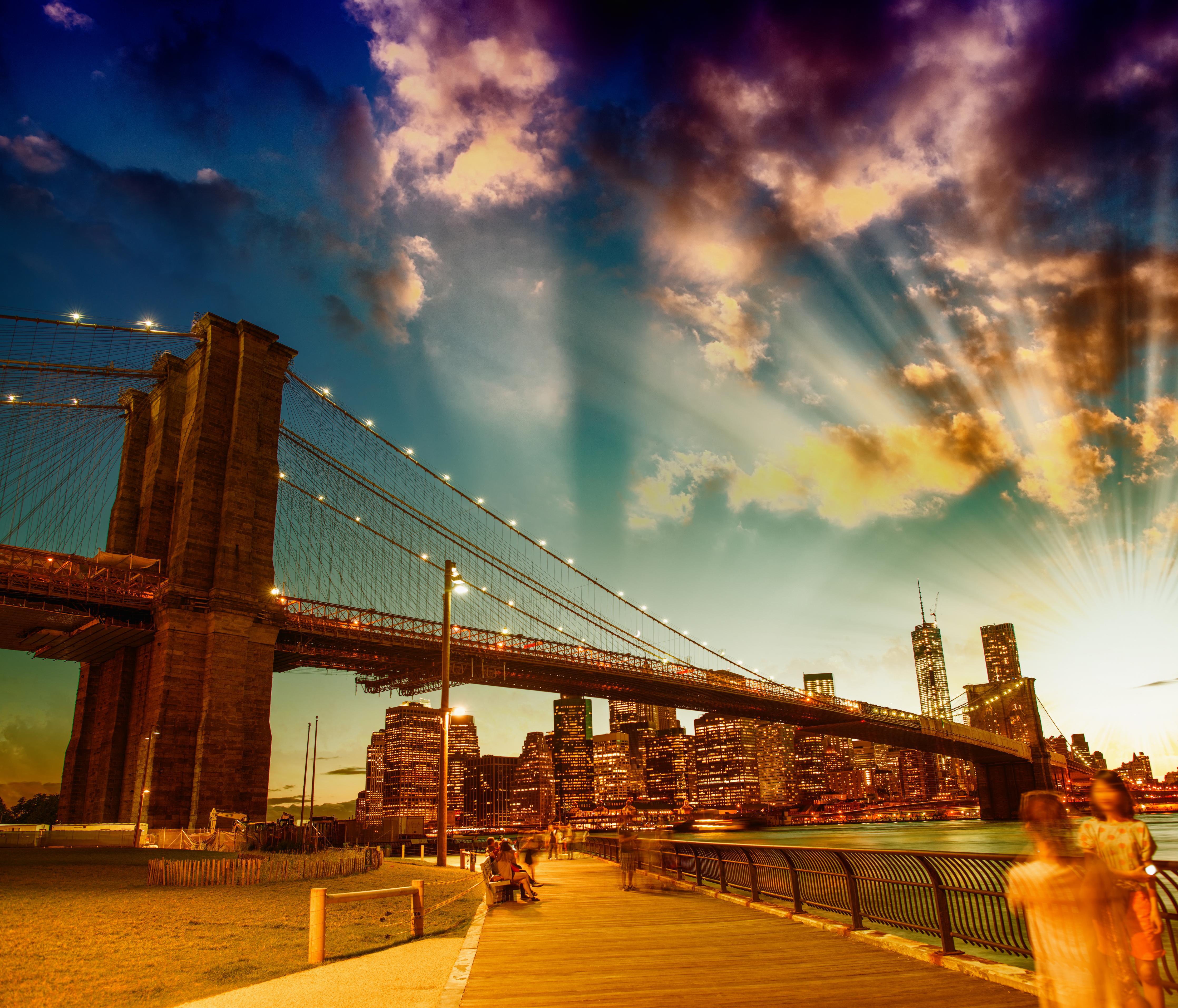 Duschrückwand-Brooklyn Bridge Park bei Sonnenuntergang