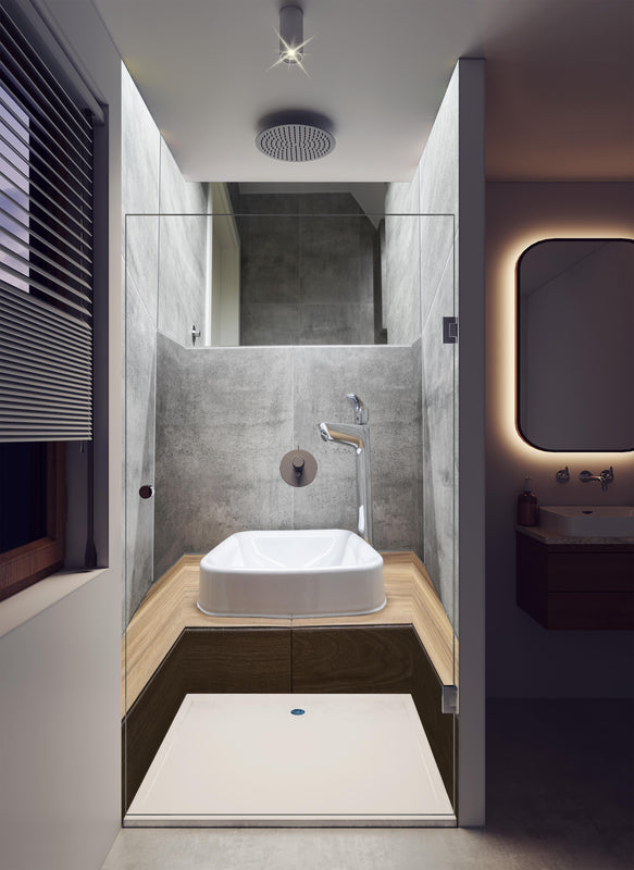 Duschrückwand - Interieur eines modernen Badezimmers in luxuriöser Dusche mit Regenduschkopf