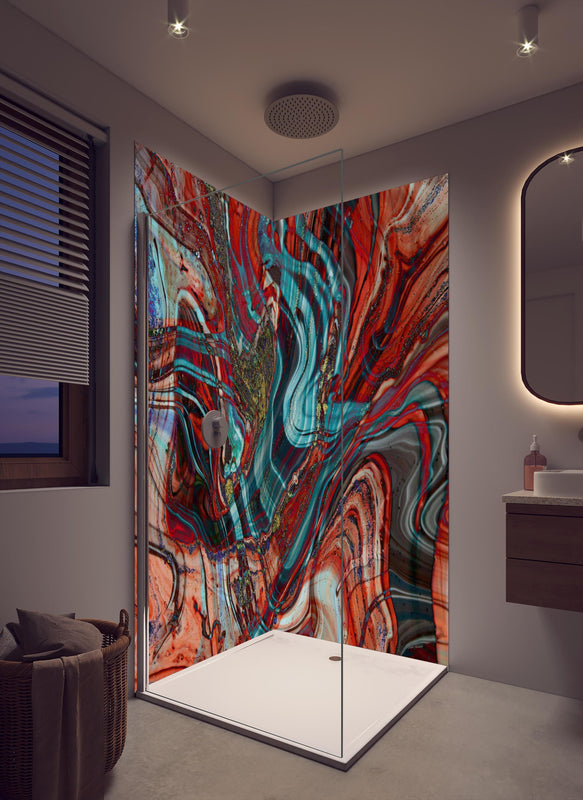 Duschrückwand - Natürlicher Luxus Marmor in cremefarbenem Badezimmer mit Regenduschkopf