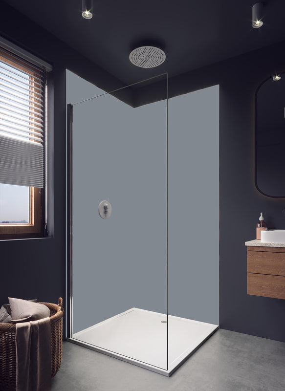 Duschrückwand - RAL 7046 (Telegrau 2) in hellem Badezimmer mit Regenduschkopf - einteilige Duschrückwand