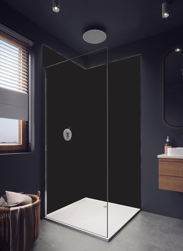 Duschrückwand - RAL 8022 (Schwarzbraun) in hellem Badezimmer mit Regenduschkopf - einteilige Duschrückwand