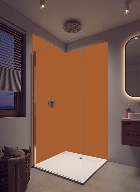 Duschrückwand - RAL 8023 (Orangebraun) in luxuriöser Dusche mit Regenduschkopf