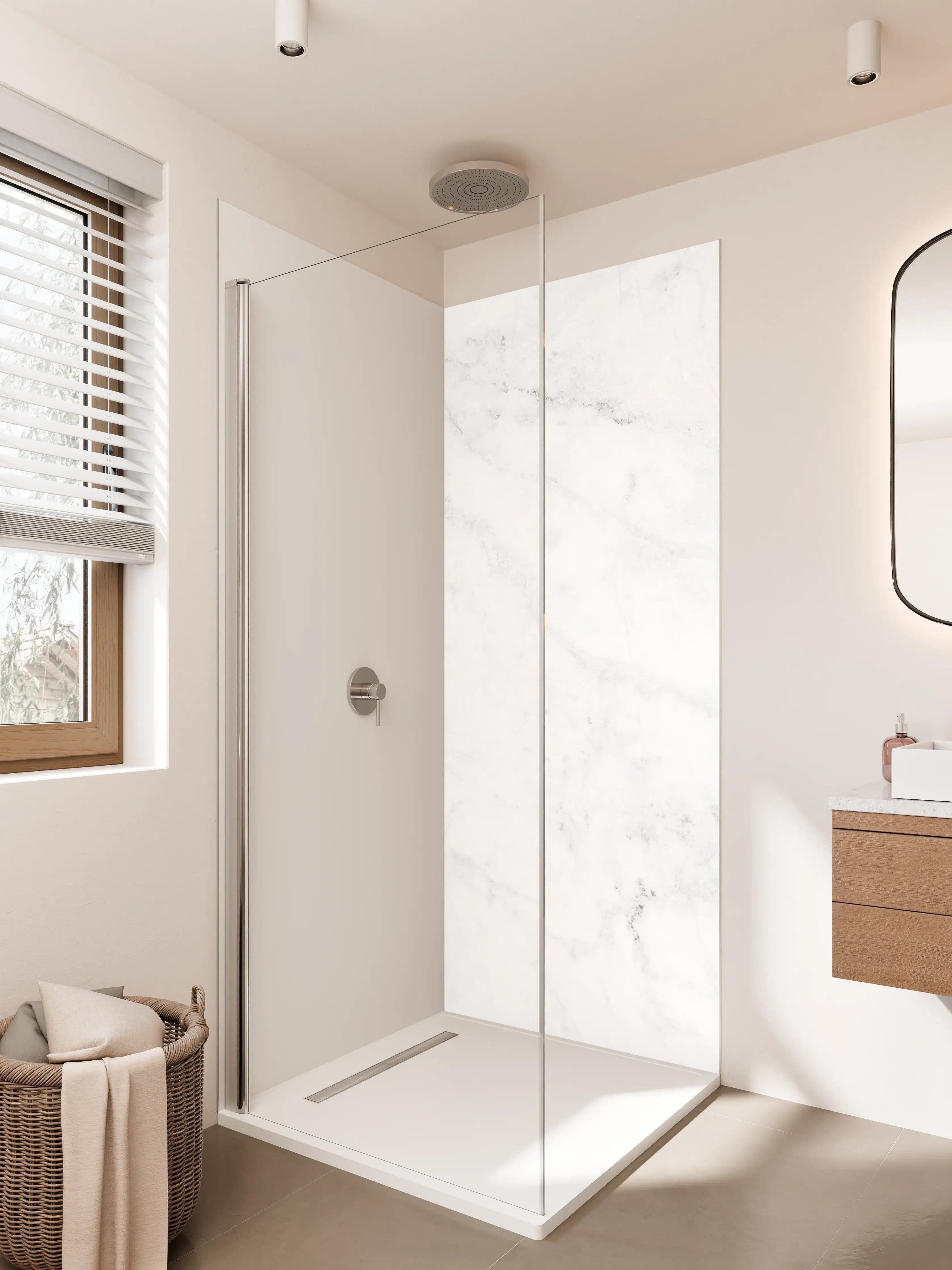 Duschrückwand - Edler Weiß-Marmor-Effekt