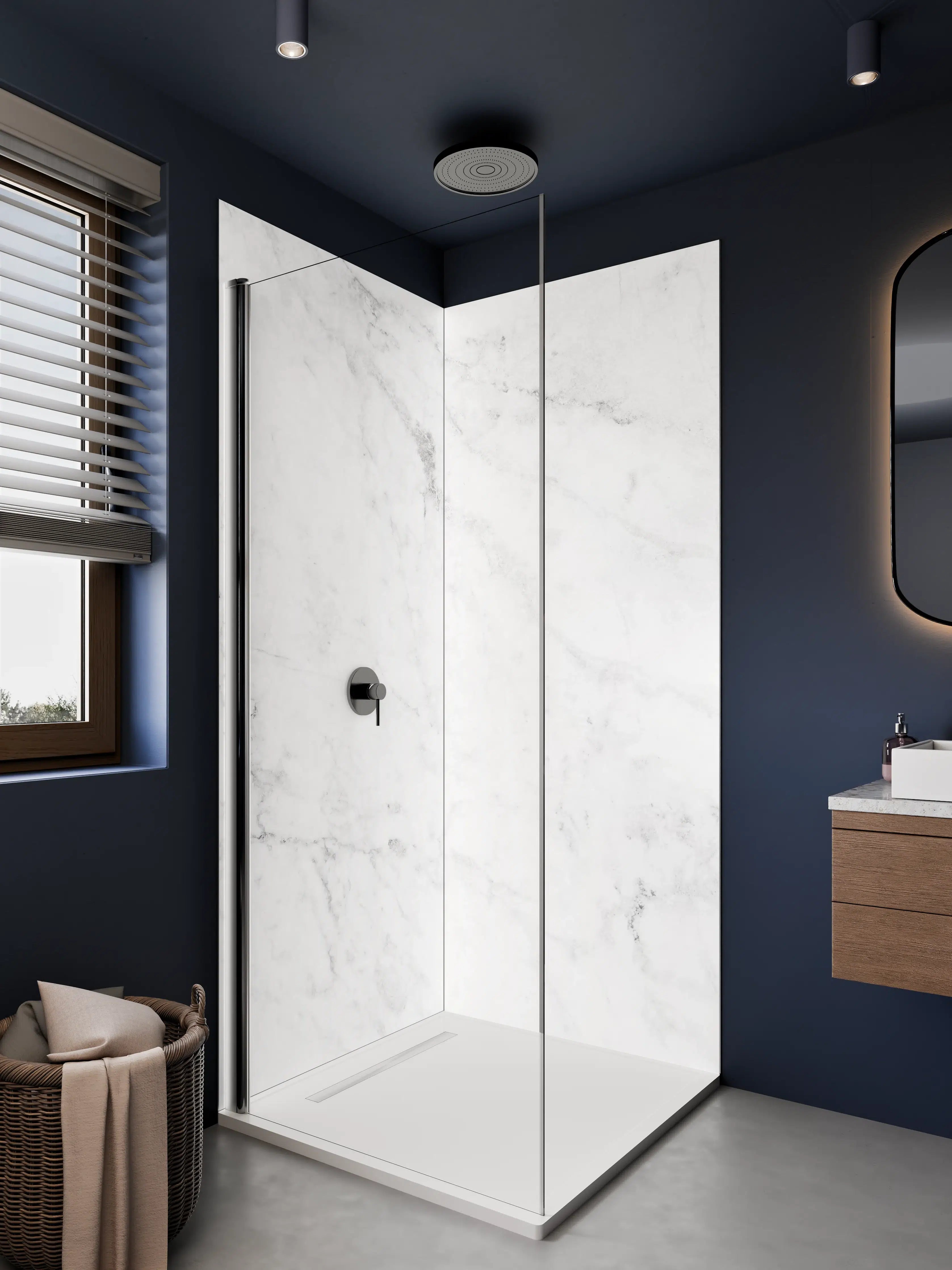 Duschrückwand - Edler Weiß-Marmor-Effekt