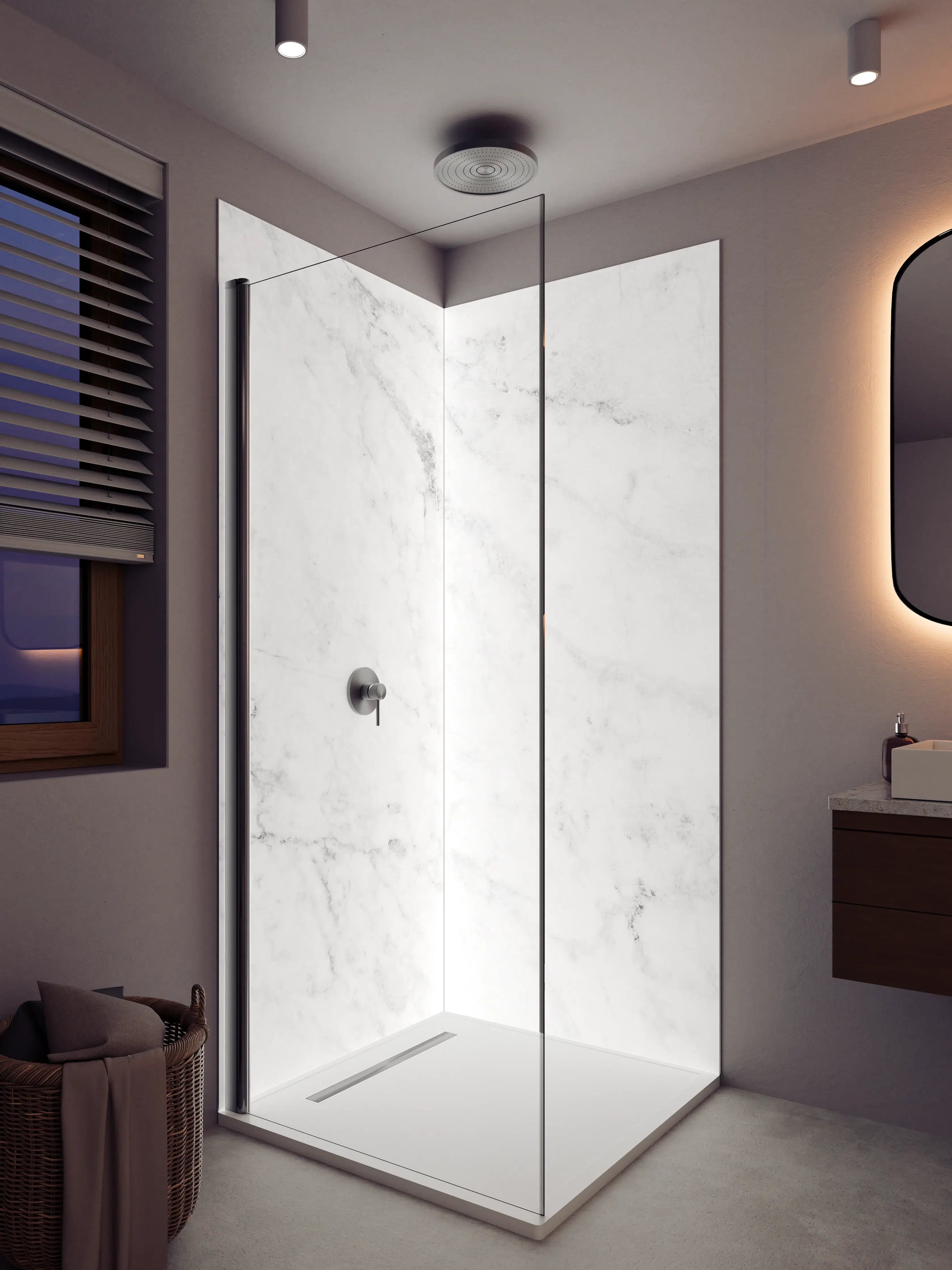 Duschrückwand - Edler Weiß-Marmor-Effekt