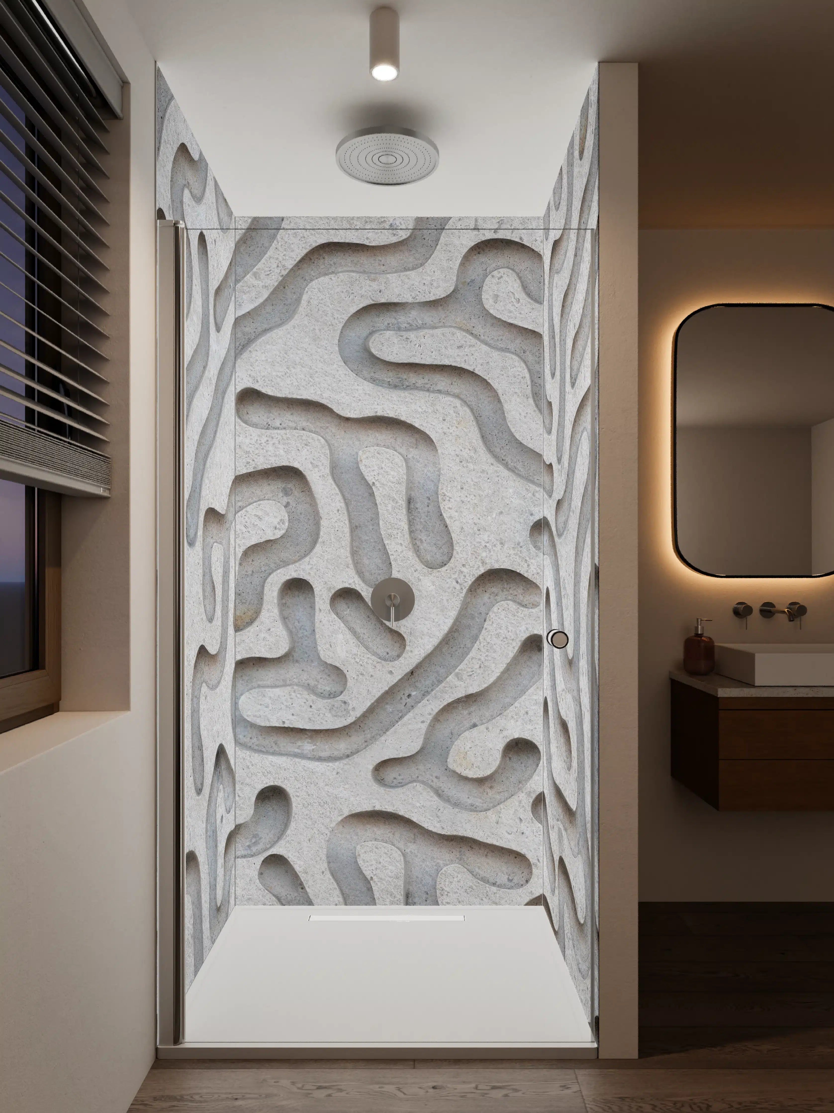 Duschrückwand - Elegante Graunuancen in Weiß