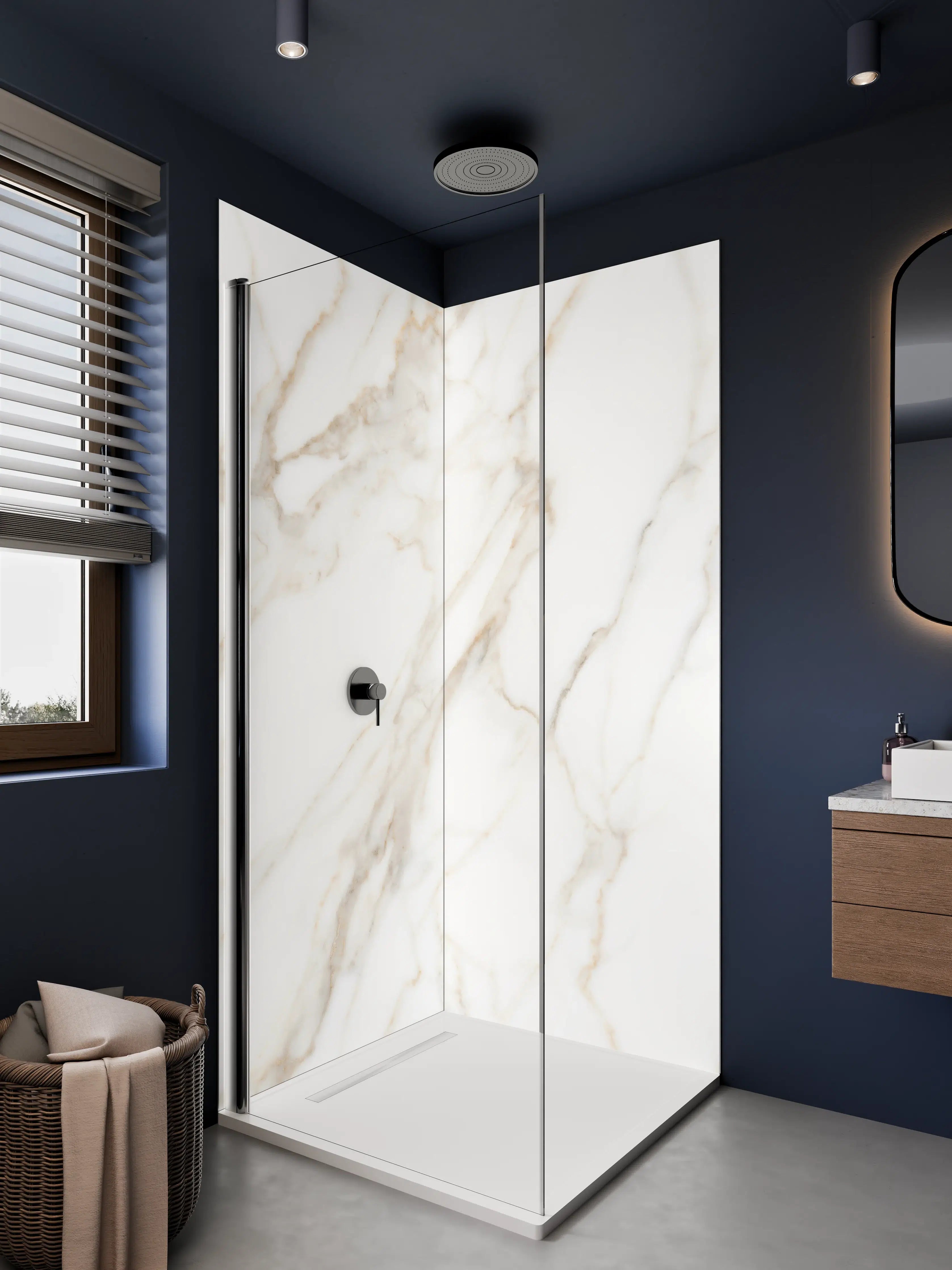 Duschrückwand - Elegante Marmor-Grau-Ästhetik mit Goldschimmer