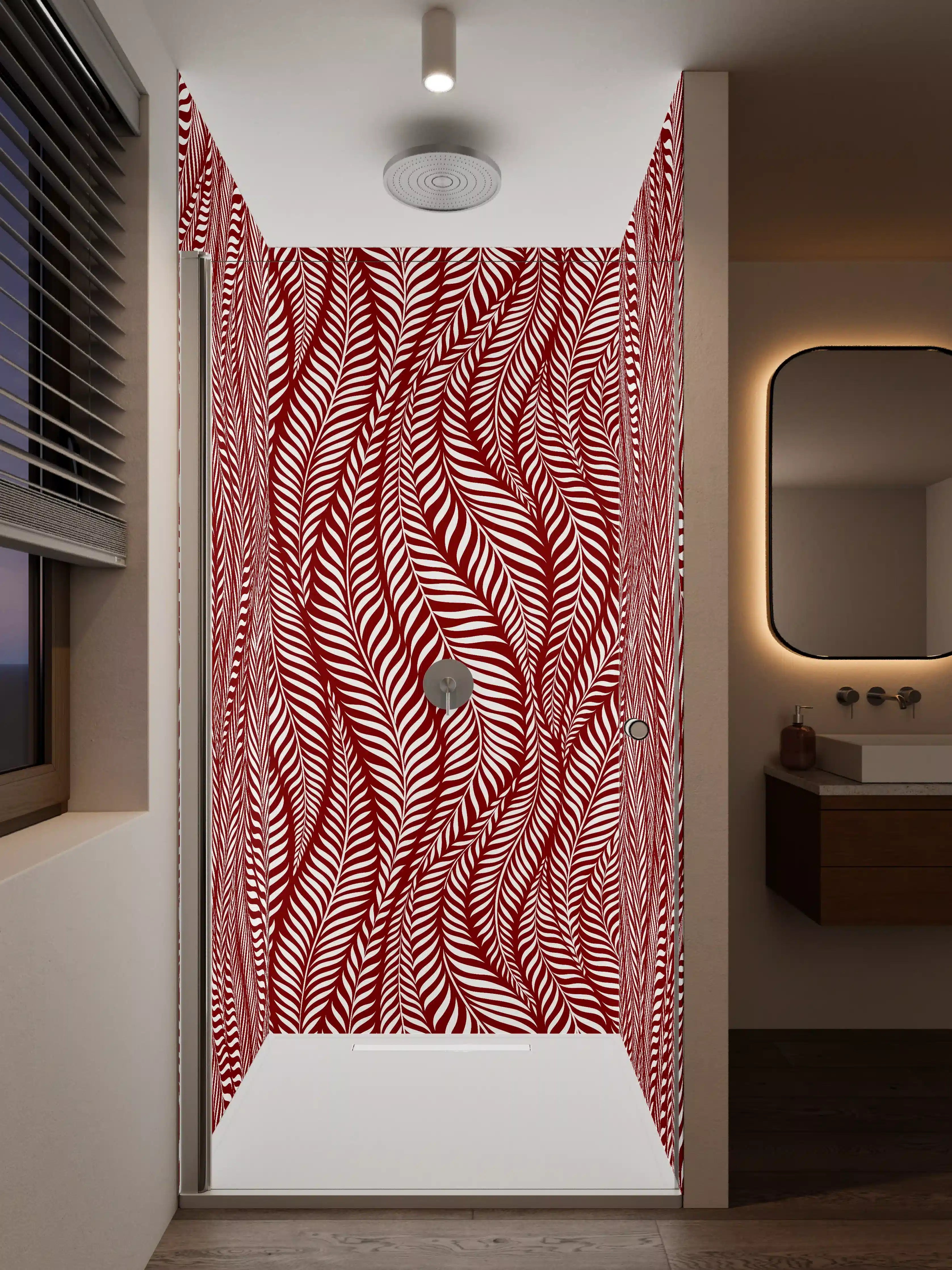 Duschrückwand - Elegante rote und weiße Wellenmuster-Textur