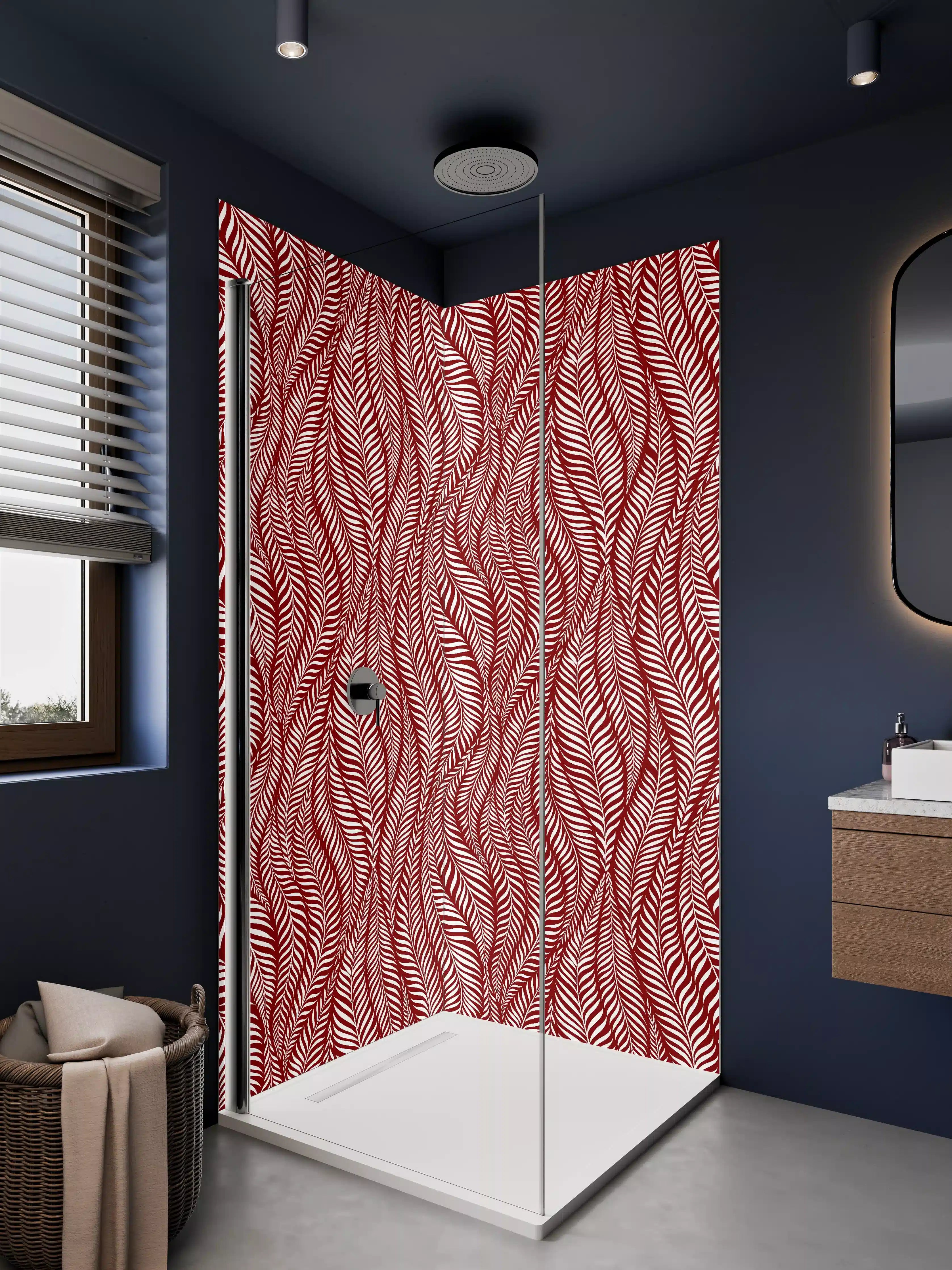 Duschrückwand - Elegante rote und weiße Wellenmuster-Textur