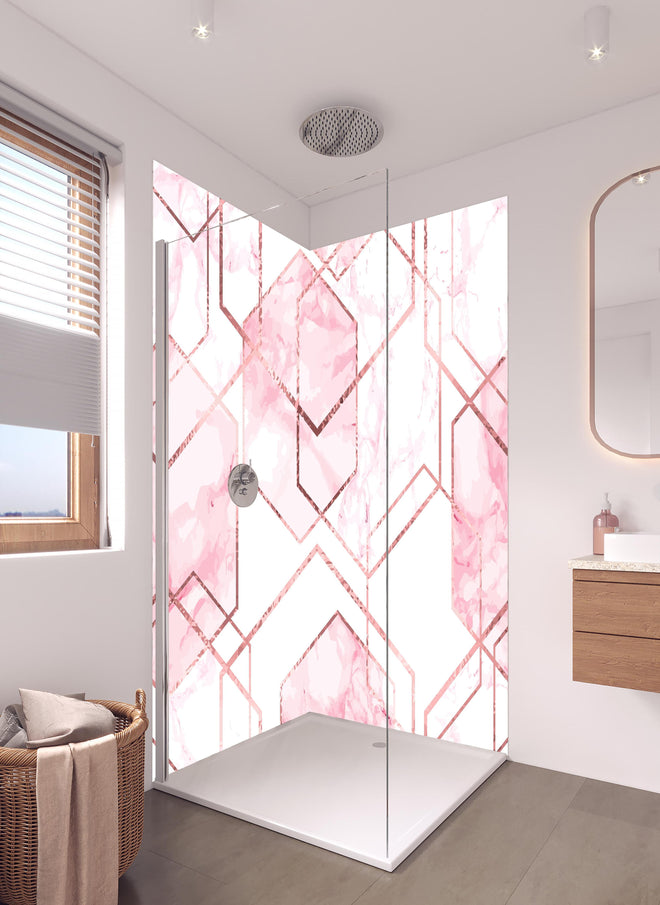 Duschrückwand - Eleganter rosa Marmor mit goldenen Linien