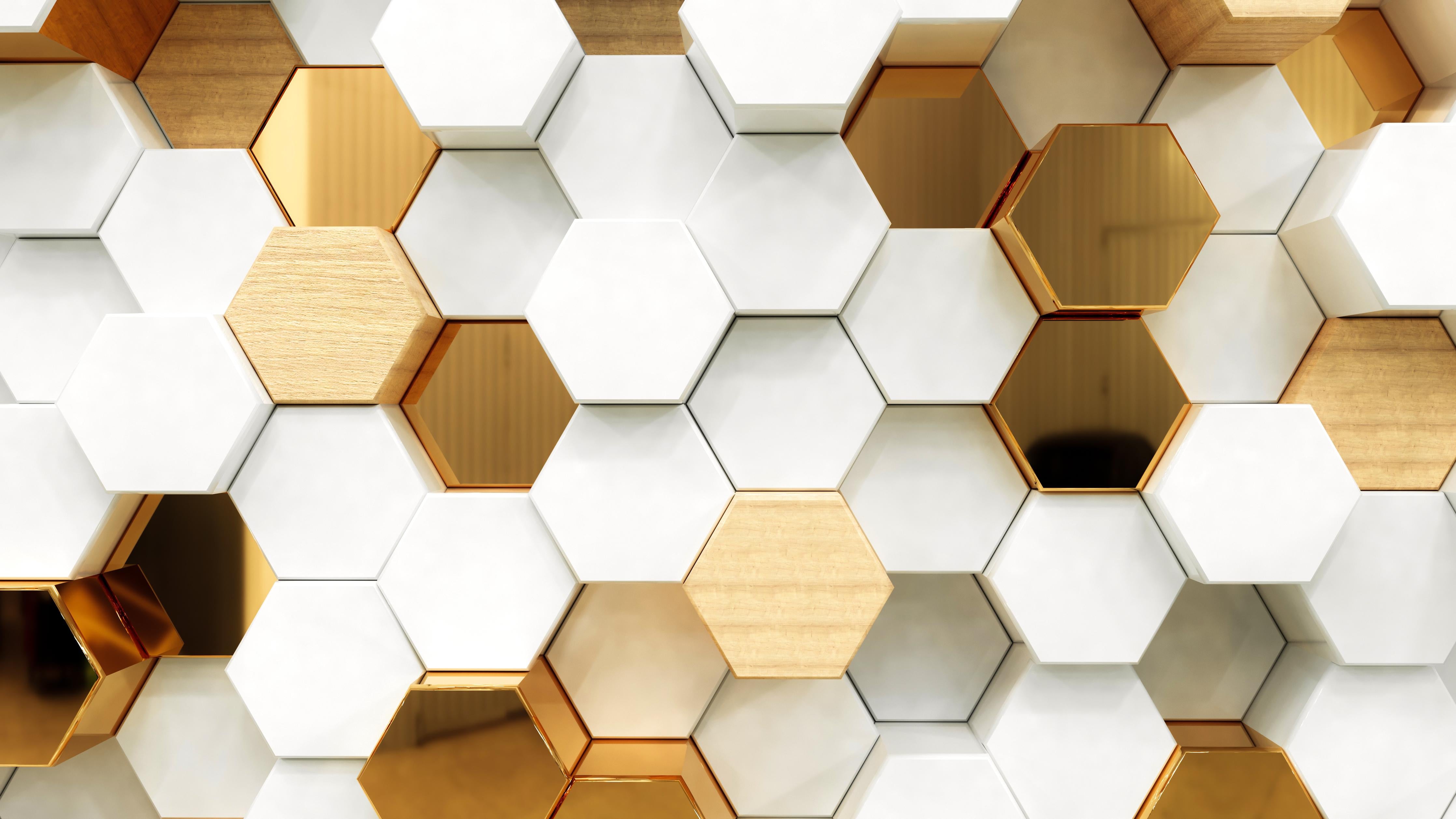 Duschrückwand-Eleganter weißer Hintergrund mit goldenen Hexagonen