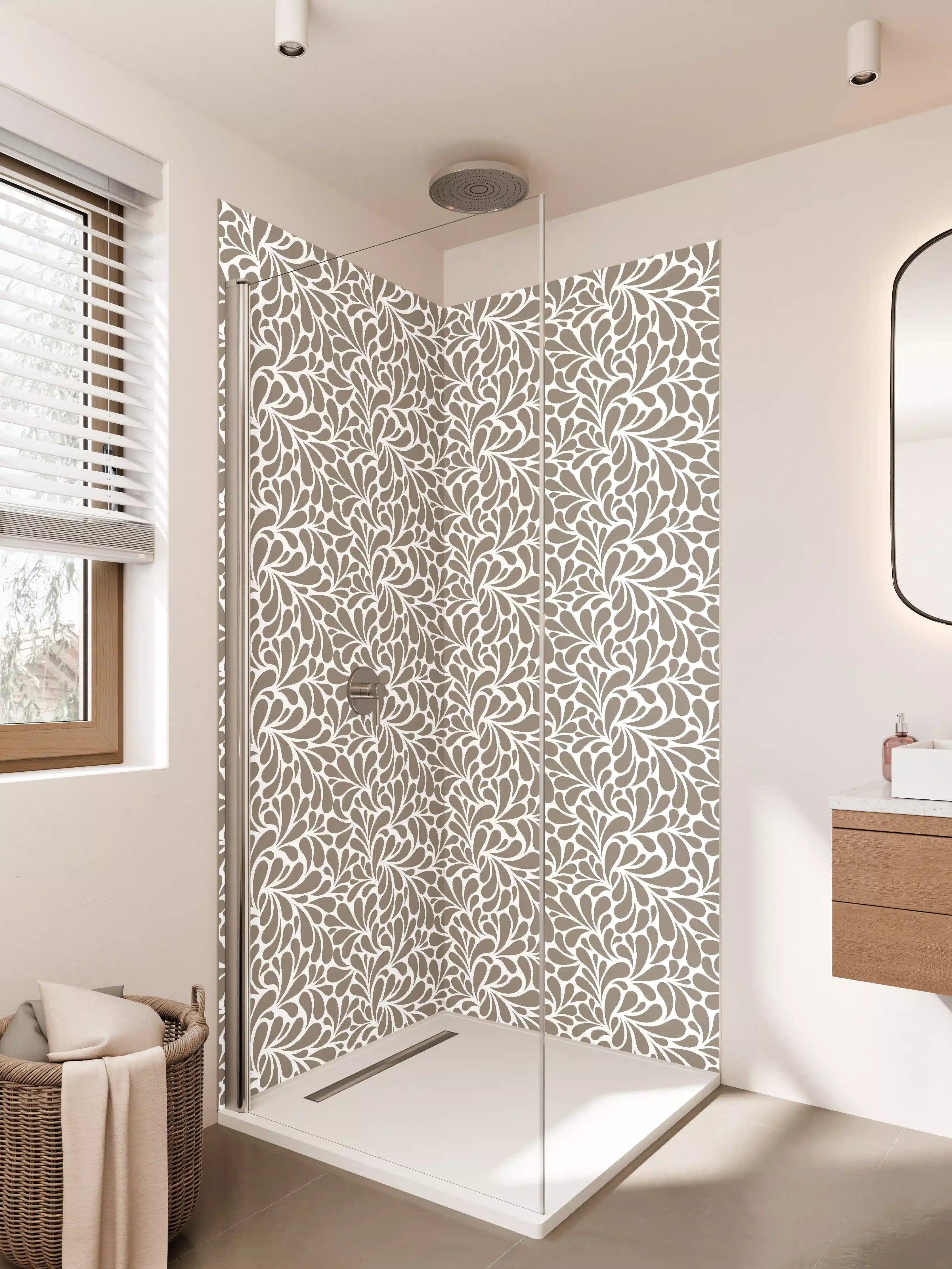 Duschrückwand - Elegantes Beigebraunes Ornamentmuster