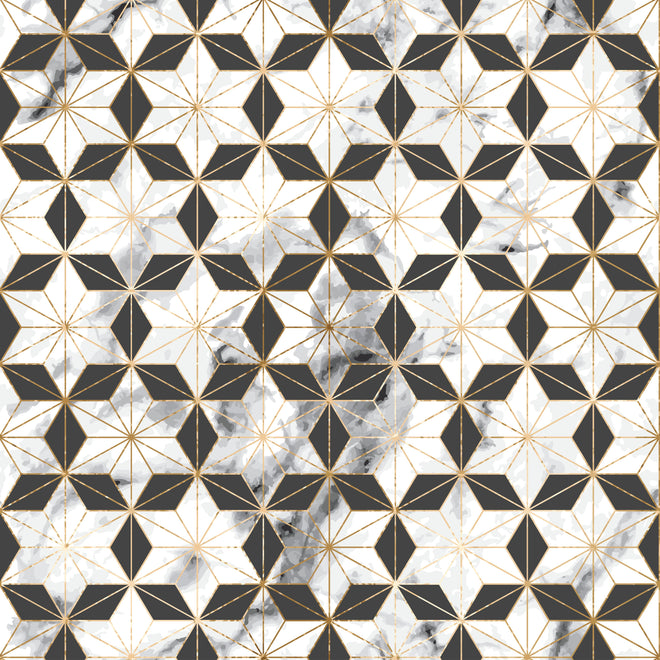 Duschrückwand - Elegantes Weiß-Gold Muster auf Marmor