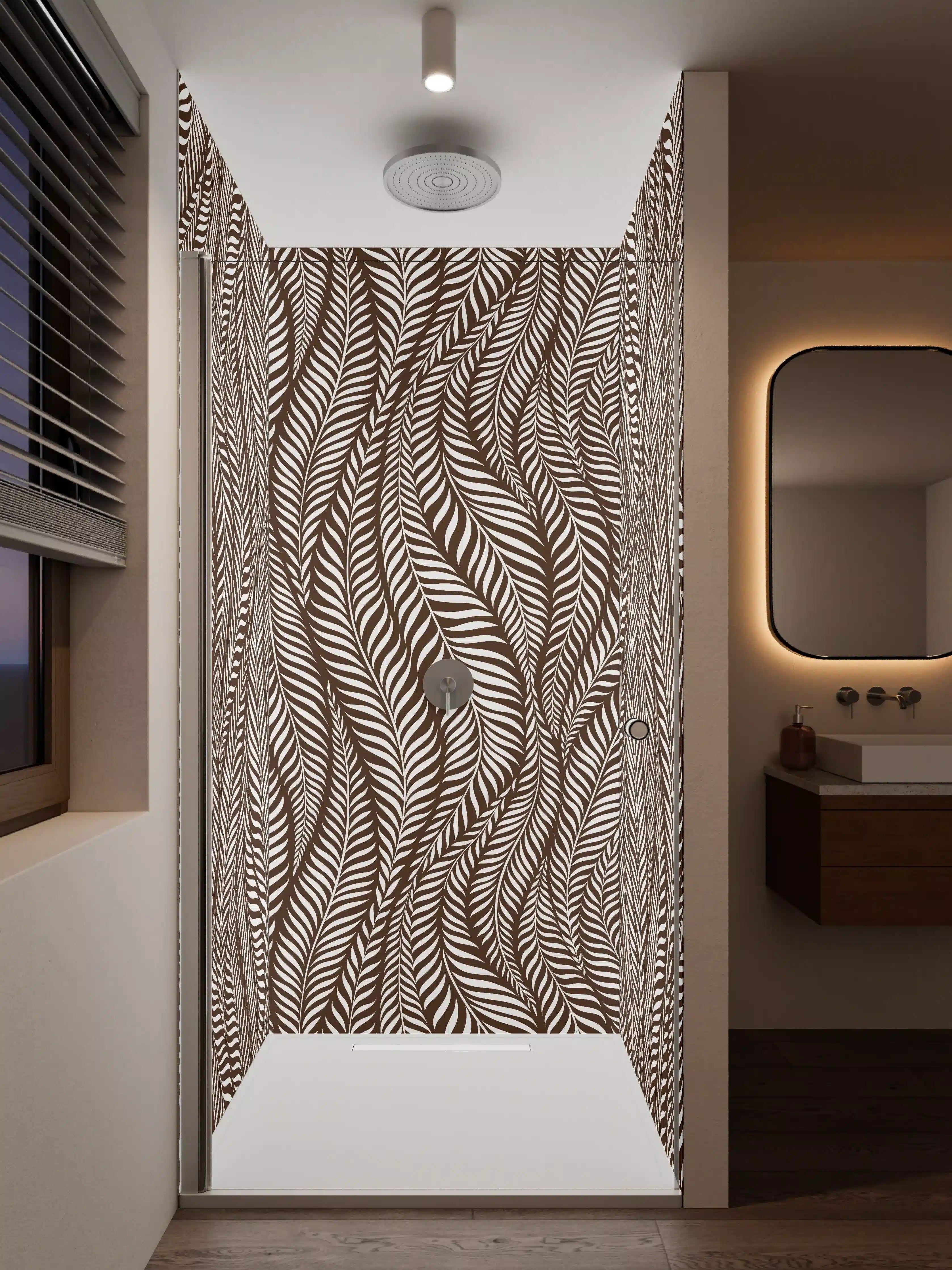 Duschrückwand - Elegantes Zickzack-Muster in Braun und Weiß