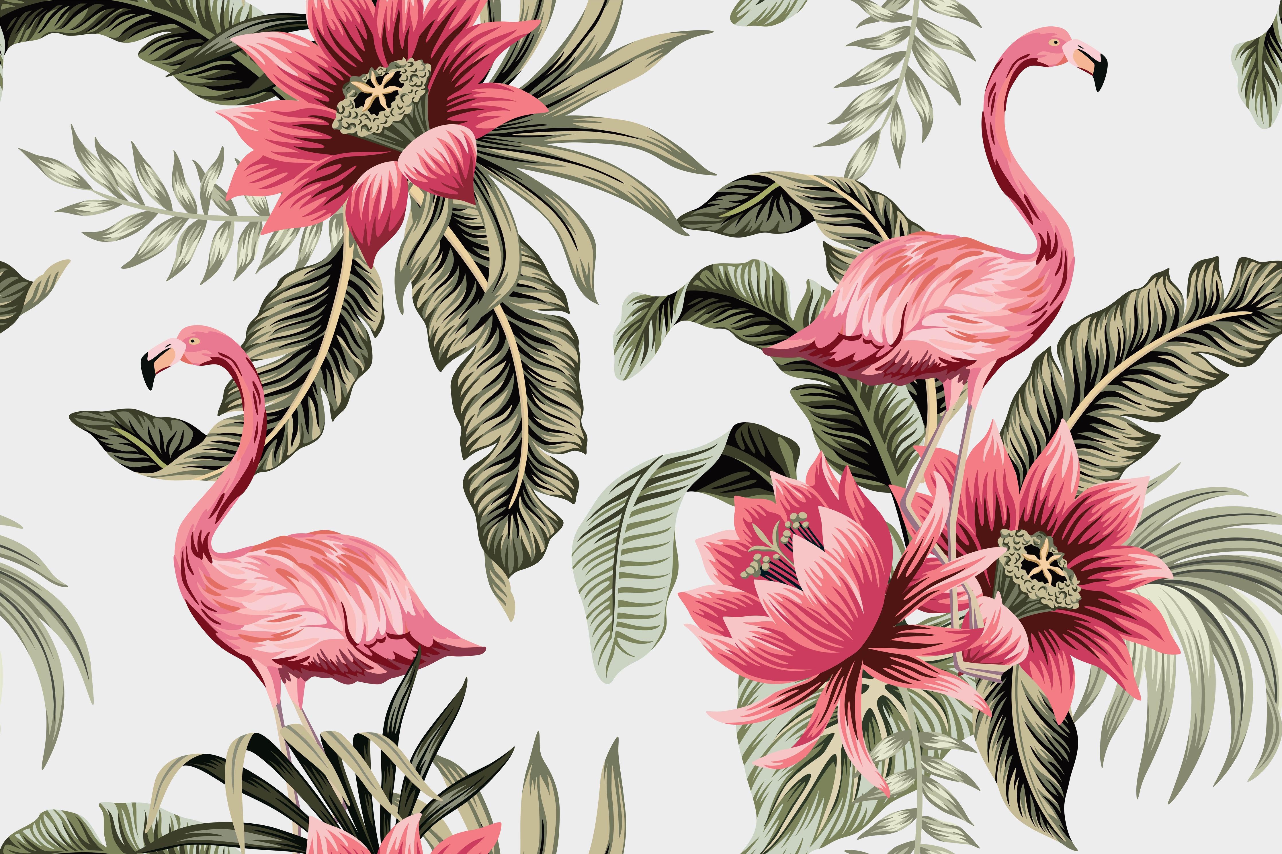 Duschrückwand-Exotischer Flamingo und Blumen Musterdruck