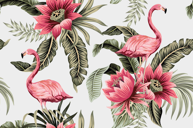 Duschrückwand - Exotischer Flamingo und Blumen Musterdruck