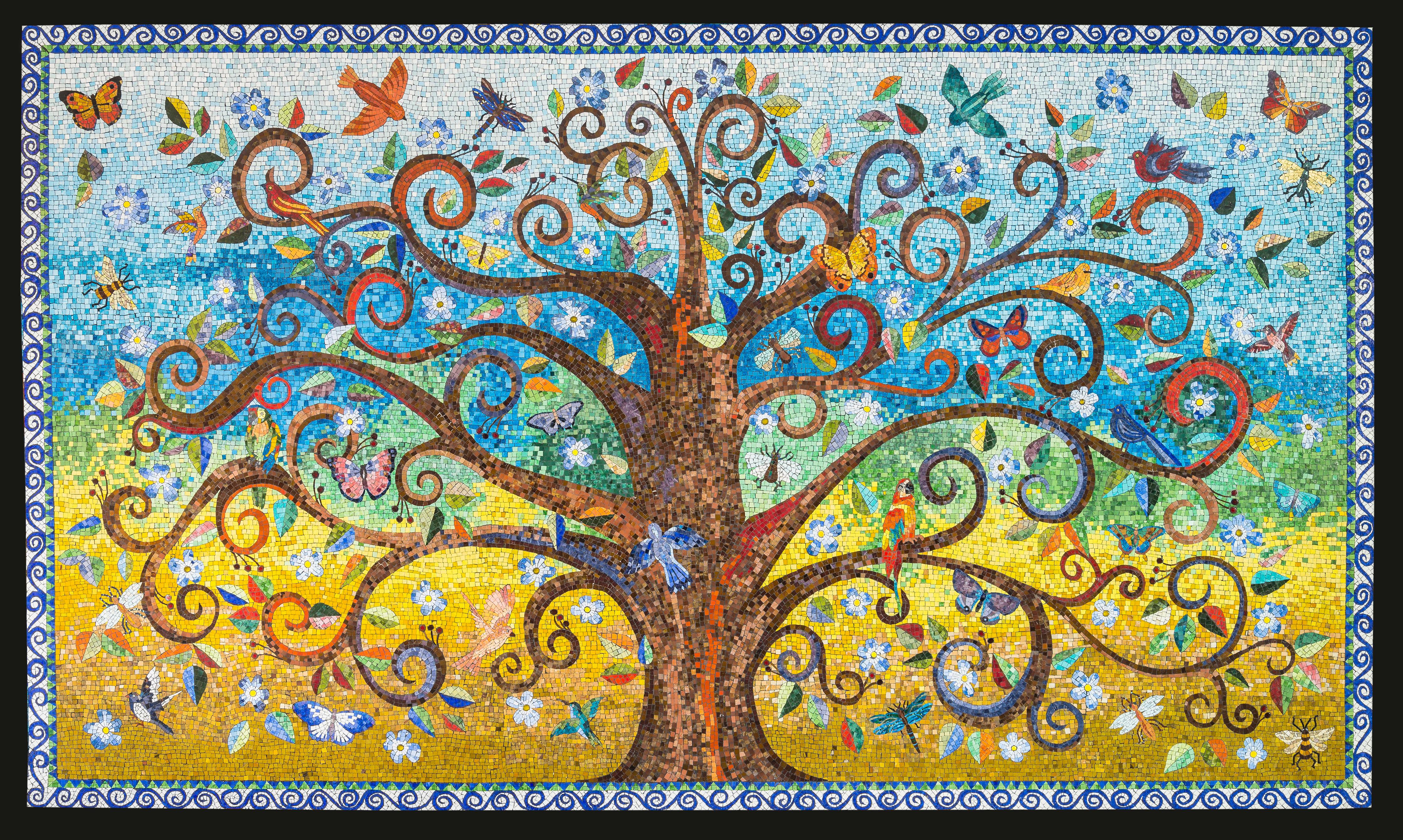 Duschrückwand-Farbenfrohes Mosaik Kunst Baum Motiv