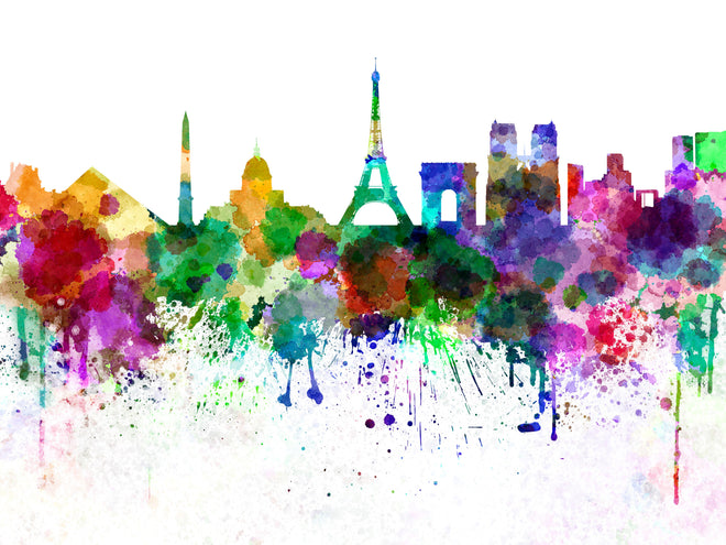 Duschrückwand - Farbenprächtige Paris Skyline Aquarellkunst