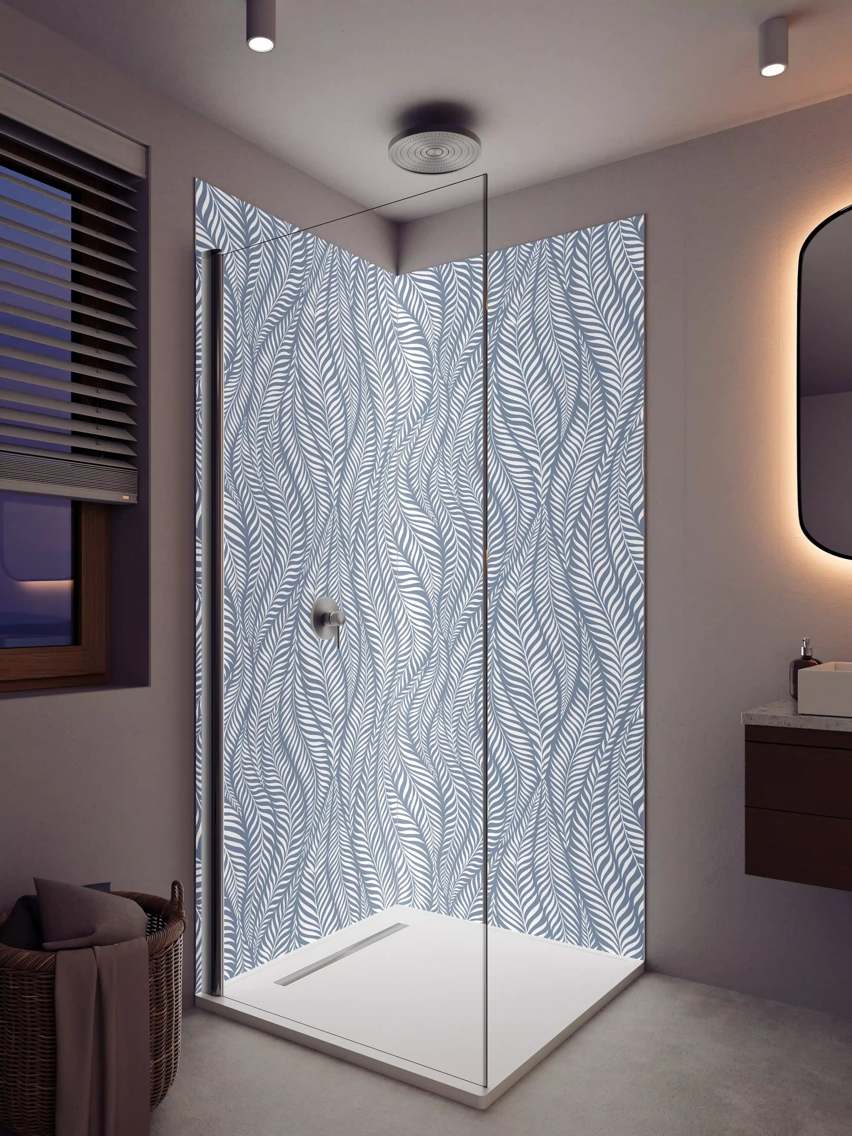 Duschrückwand - Feine blaue Linienmuster mit Wellen-Design