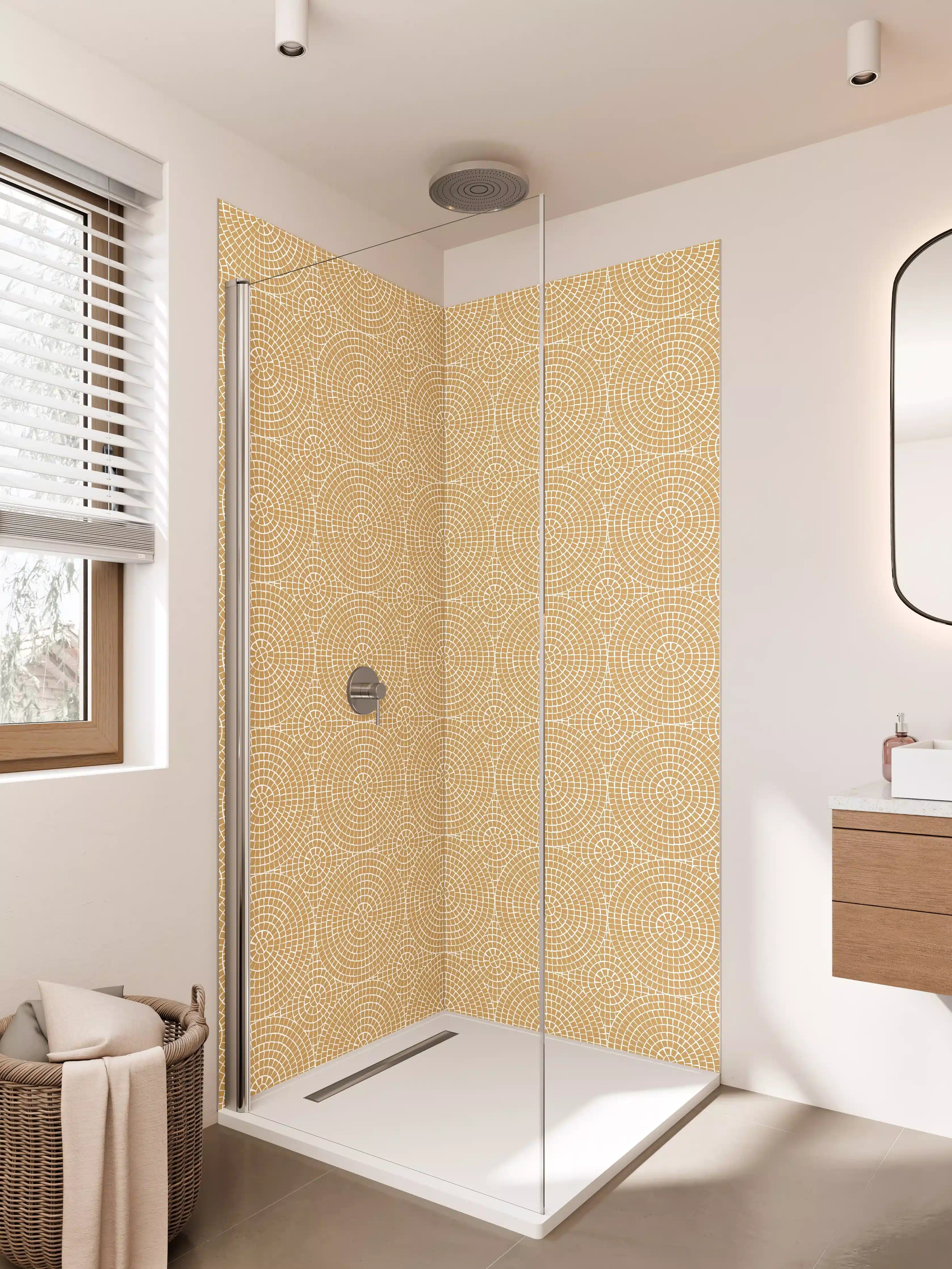Duschrückwand - Feines geometrisches Muster in Beige